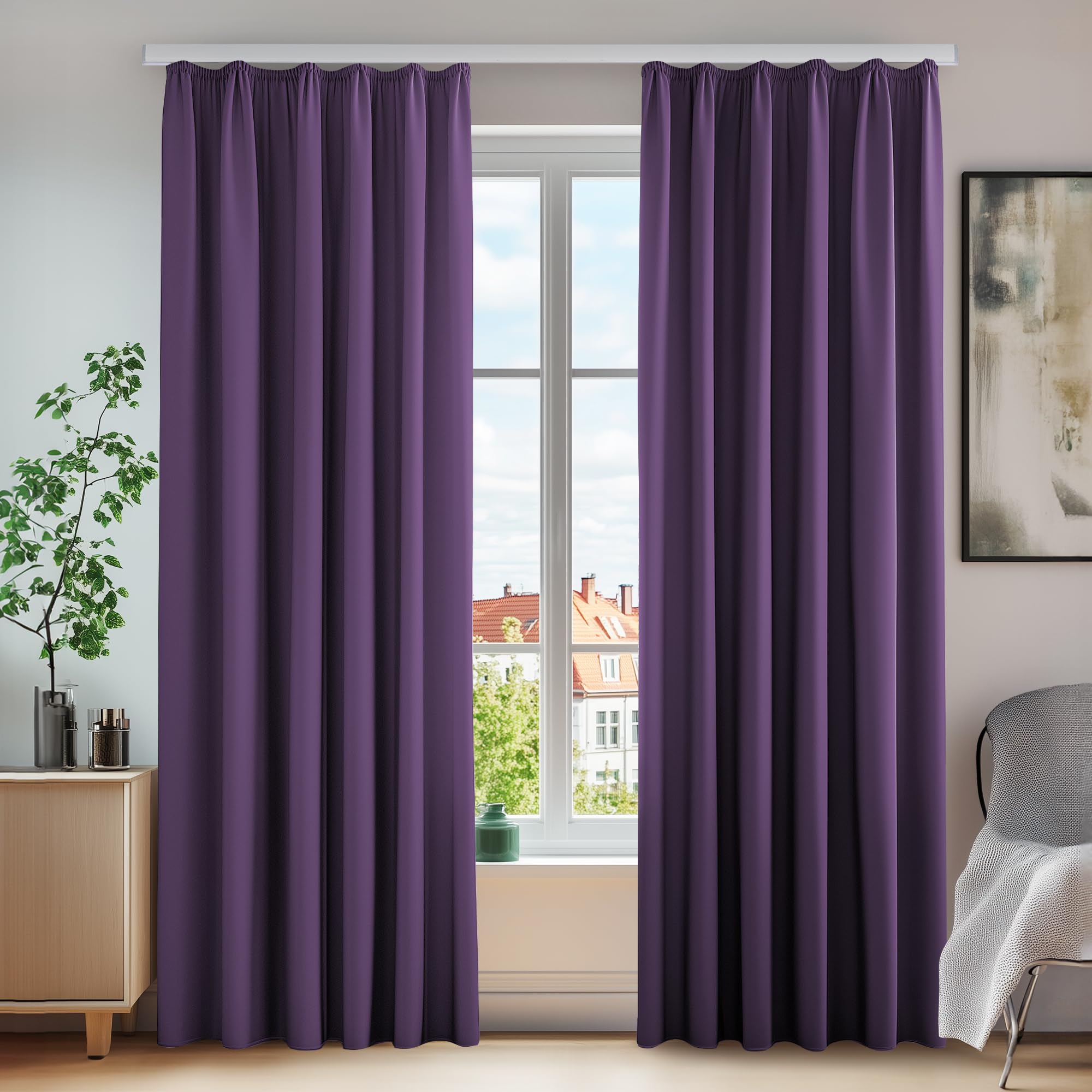 Deconovo Purple Grape - 1 Inch Header Tape Energy Saving Curtains Blackout Curtains Pencil Pleat Thermal Insulated Drapes For Living Room W55 X L114 Inch Purple Grape One Pair