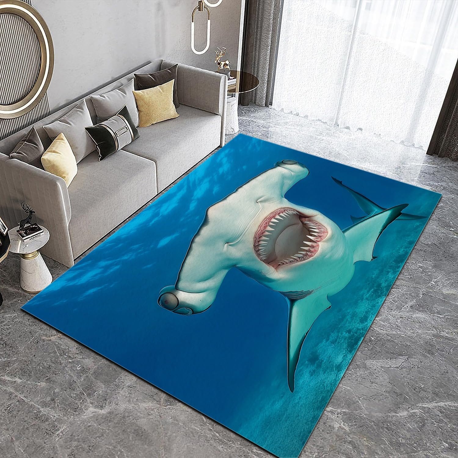 Amazon.com: Washable Area Rug Ocean Hammerhead Shark Blue Non Slip