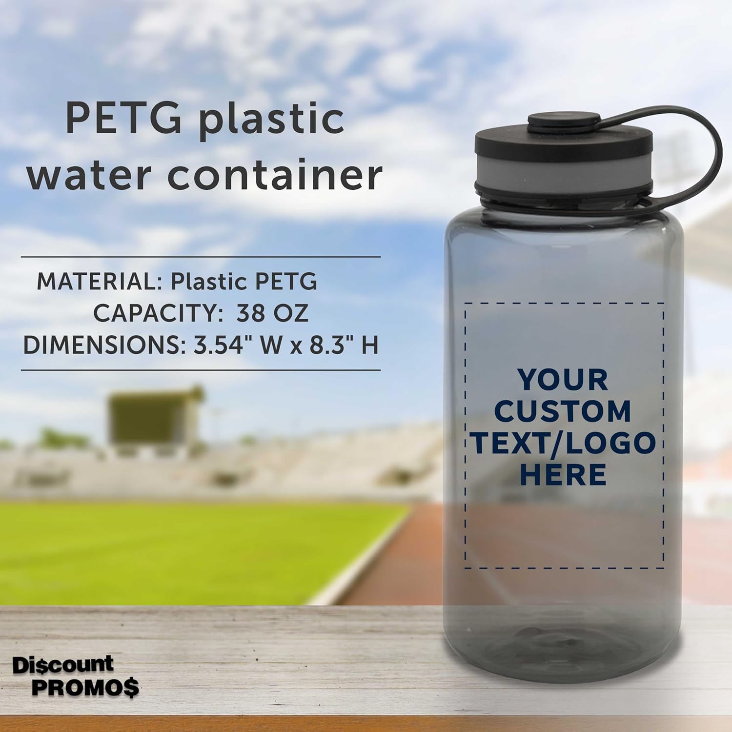 DISCOUNT PROMOS Custom Plastic Sports Water Bottles Flip Lid 38 oz Set of 10/50/100 Personalized Bulk Pack Great for Gym Hiking Cycling Camping Backpacking School - Smoke - Image 4