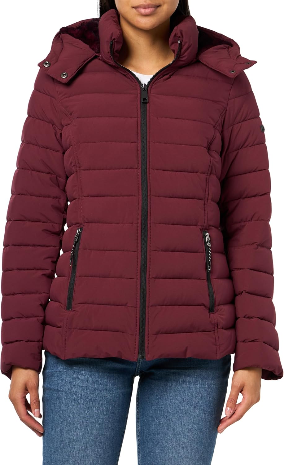 Nautica Women's Short Stretch Puffer Jacket with Fur Hood XX-Small Spice