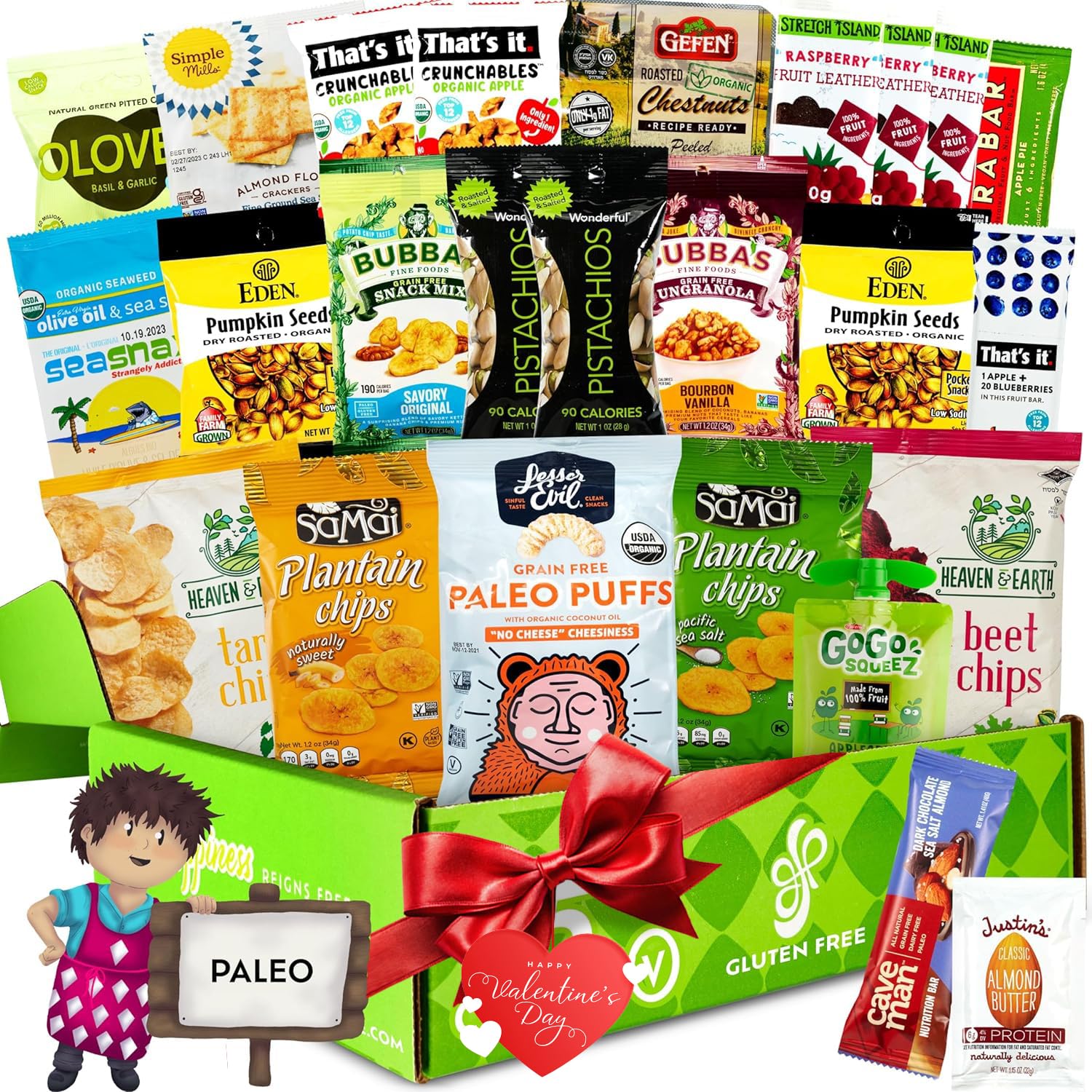 Gluten Free Palace Paleo Snacks Variety Pack – Healthy Valentine’s Day Snack Box for Adults – Whole Foods, Protein Bars, Crackers, Chips, Puffs, Fruit & Nuts – Gourmet Snack Gift Basket for Couples, Friends & Family (25 Count)