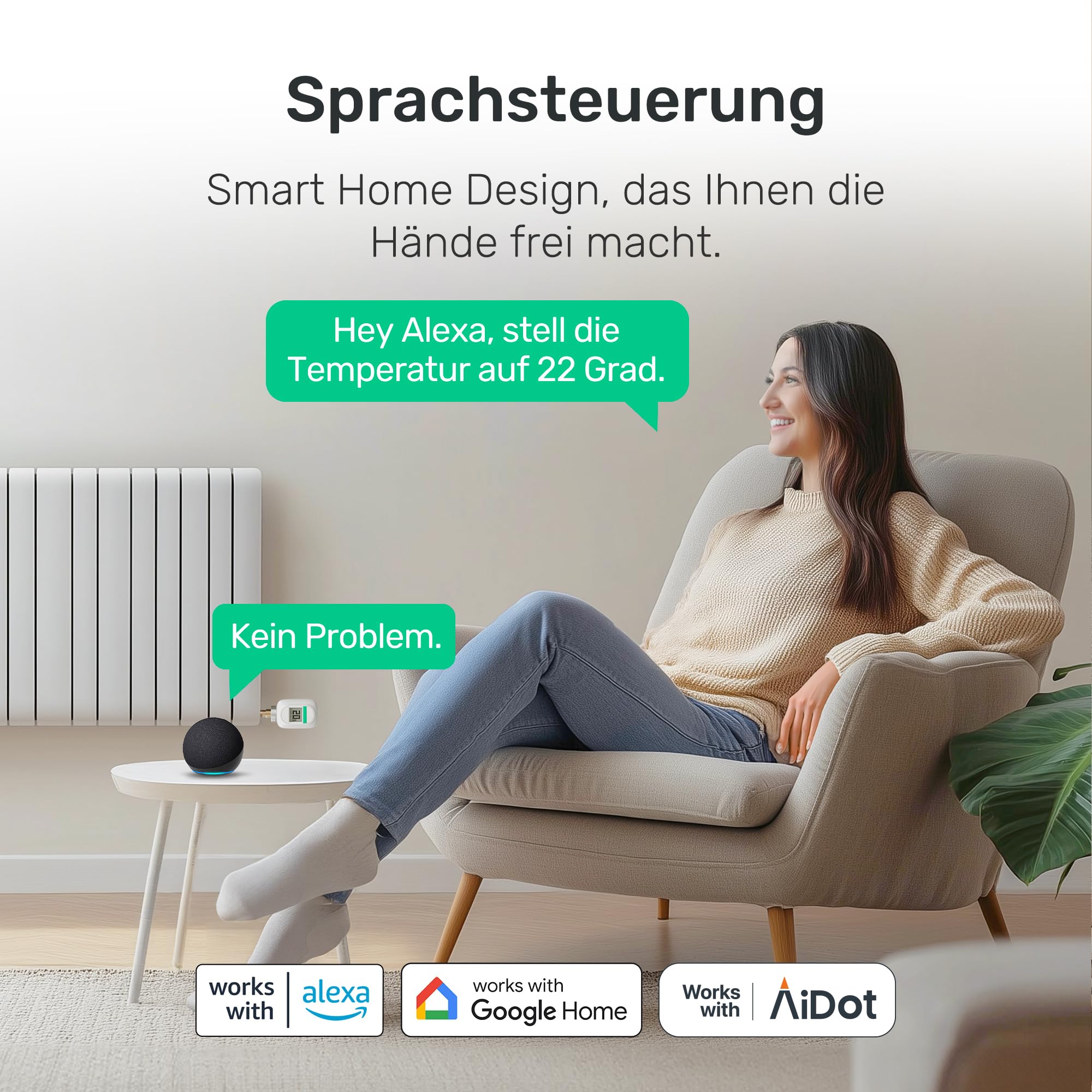 Winees Smart Heizkörperthermostat 3-teilig, mit Zeitplan, Fern-/Sprachsteuerung, Heizungsthermostat Kompatibel mit App, Alexa & Google Assistant (S2 SubG Hub erforderlich)