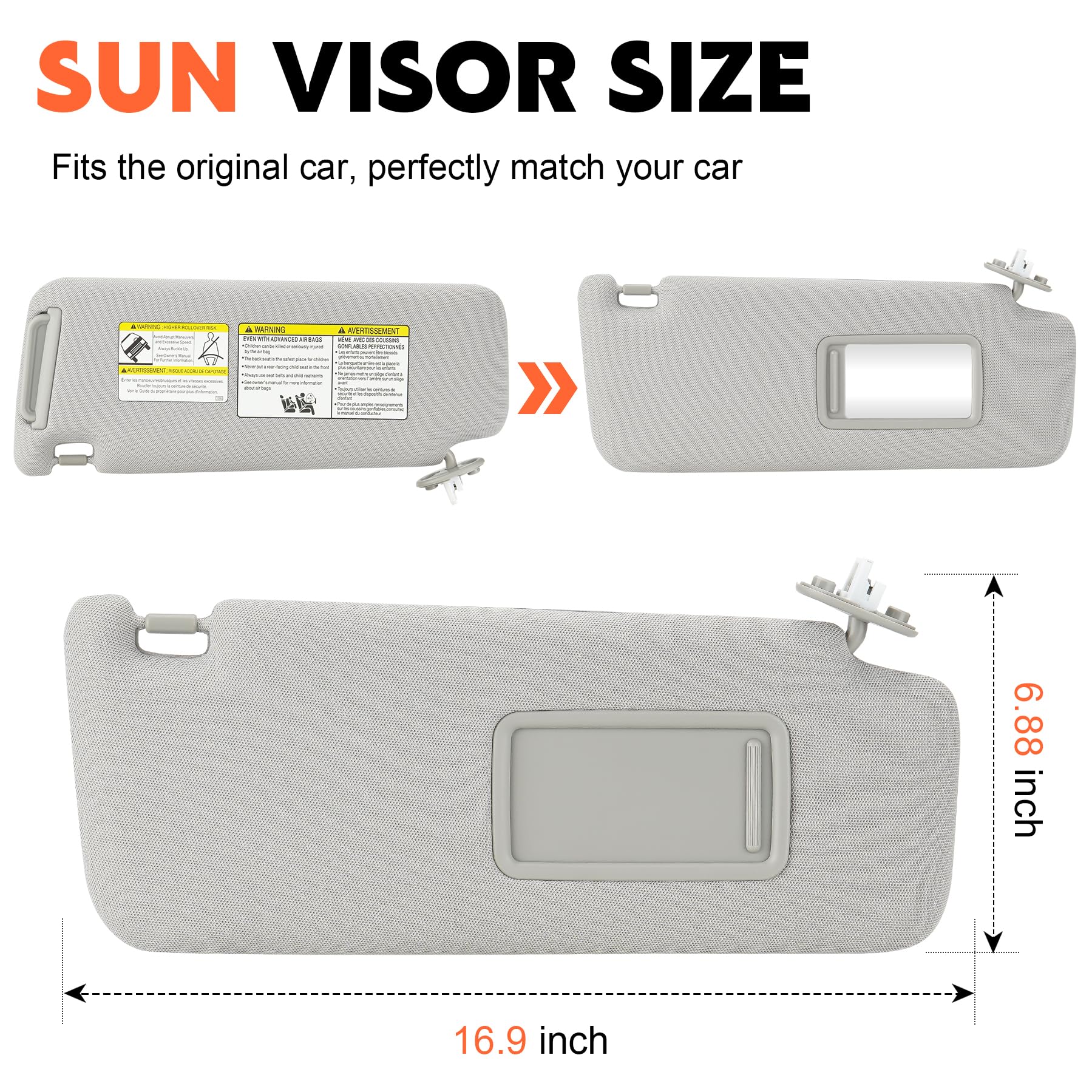 Grey Passenger Right Side Sun Visor Replacement Compatible with 2010-2023 Toyota 4RUNNER Replace 74310-35B00-E1