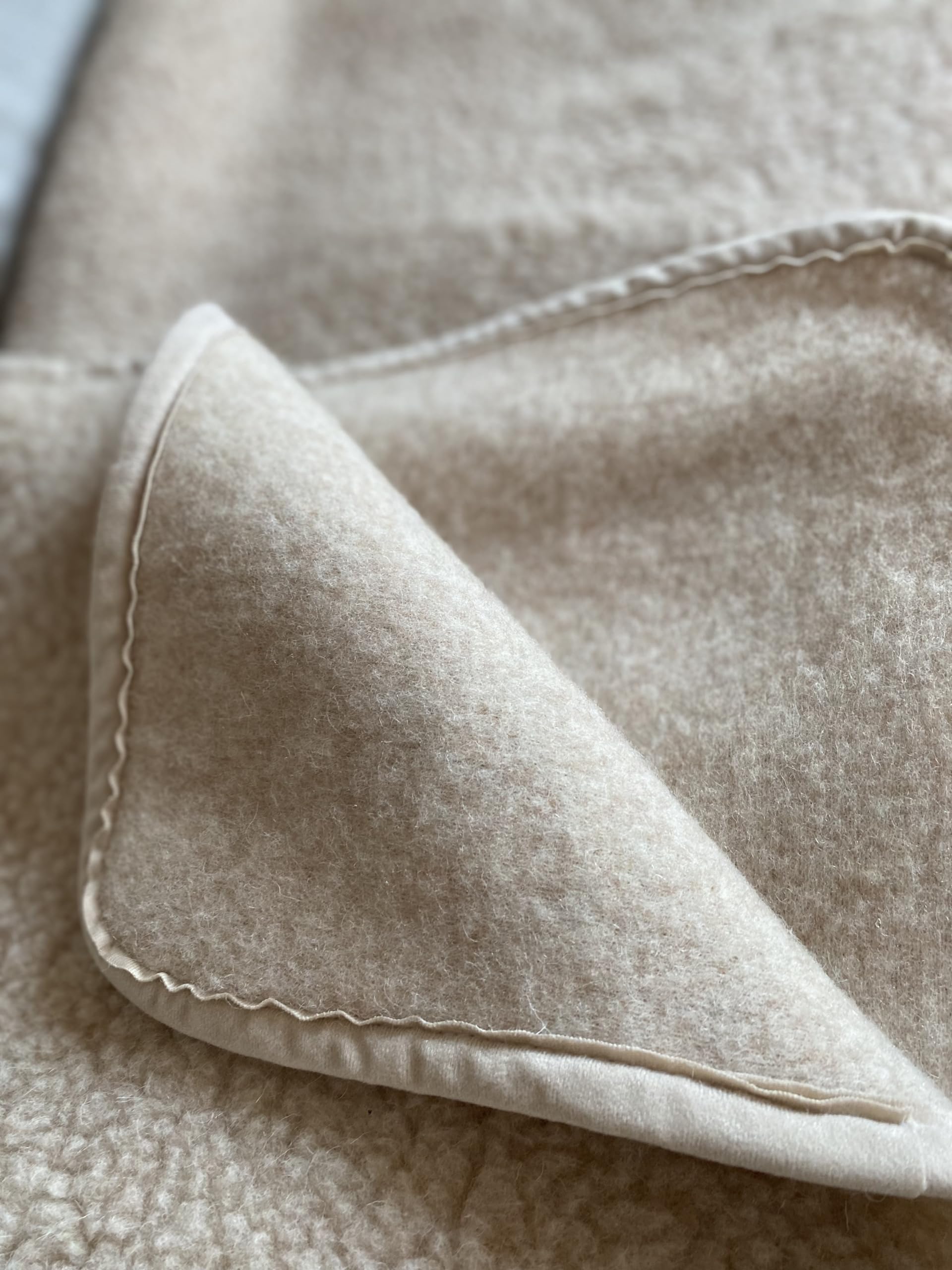 Merino Wool Manta de lana pura para cama de matrimonio, 250 x 200 cm, color beige, ideal para regalo