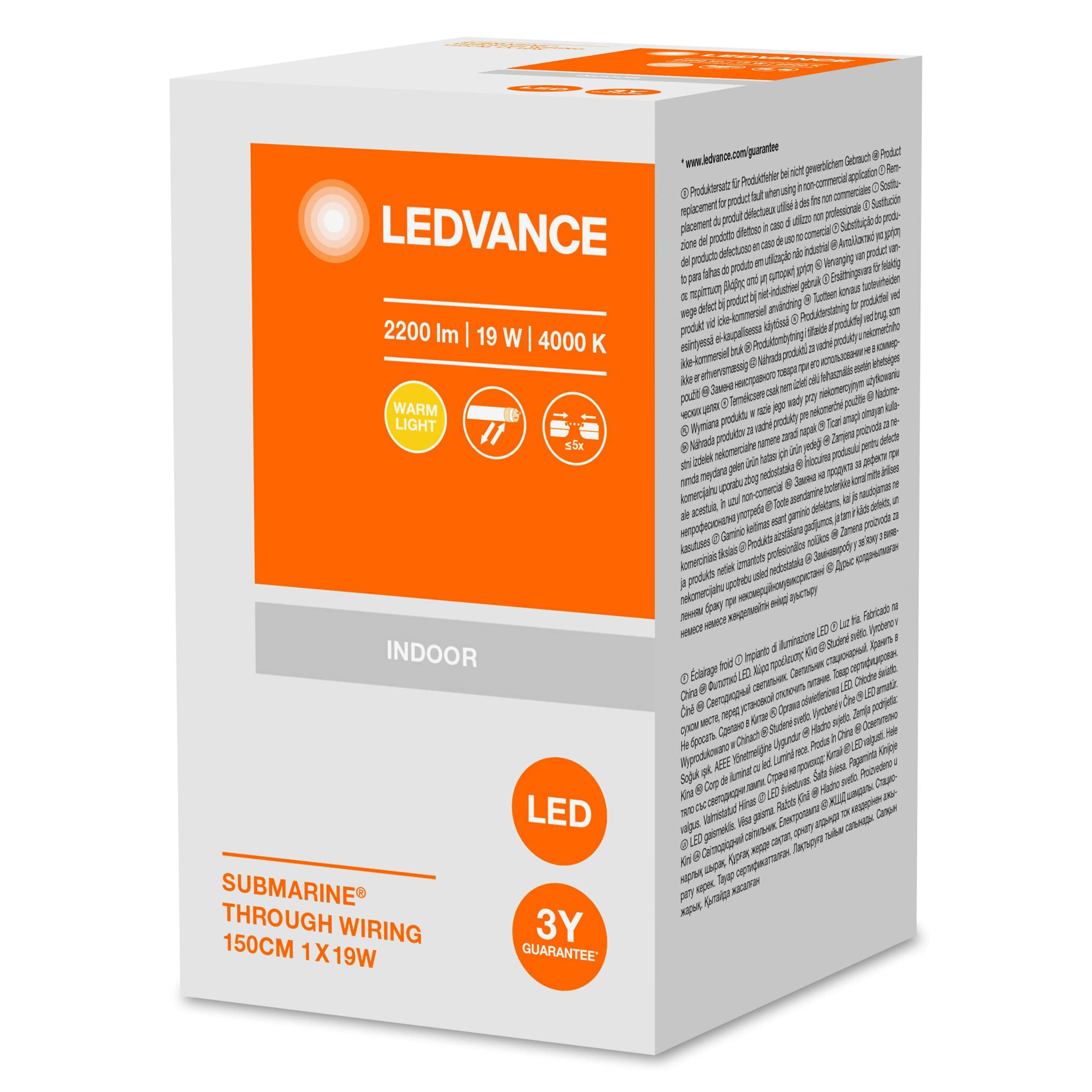 LEDAVANCE Submarine Throughwiring 150cm – LED Feuchtraumleuchte, 19W, 4000K kaltweiß, 2000 Lumen, integrierter Kabelkanal, IP65 Schutzklasse, werkzeugloser Anschluss von bis zu 10 Leuchten