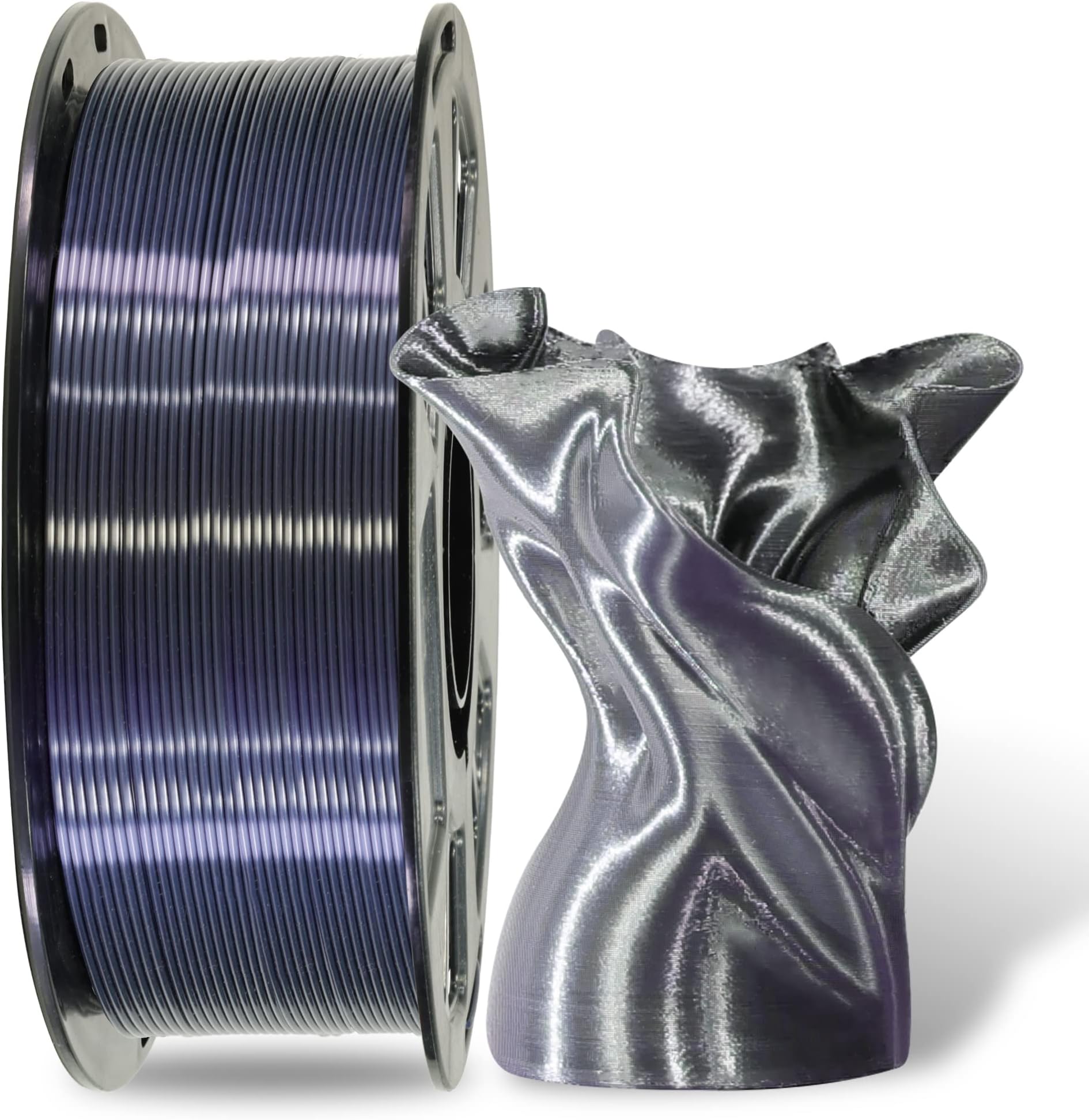Silk Black Shiny PLA 3D Printing Filament, 1KG 2.2Lbs 3D Print Material with 1.75mm High Diameter Accuracy, Neatly Wound Silk PLA Widely Support for FDM 3D Printers