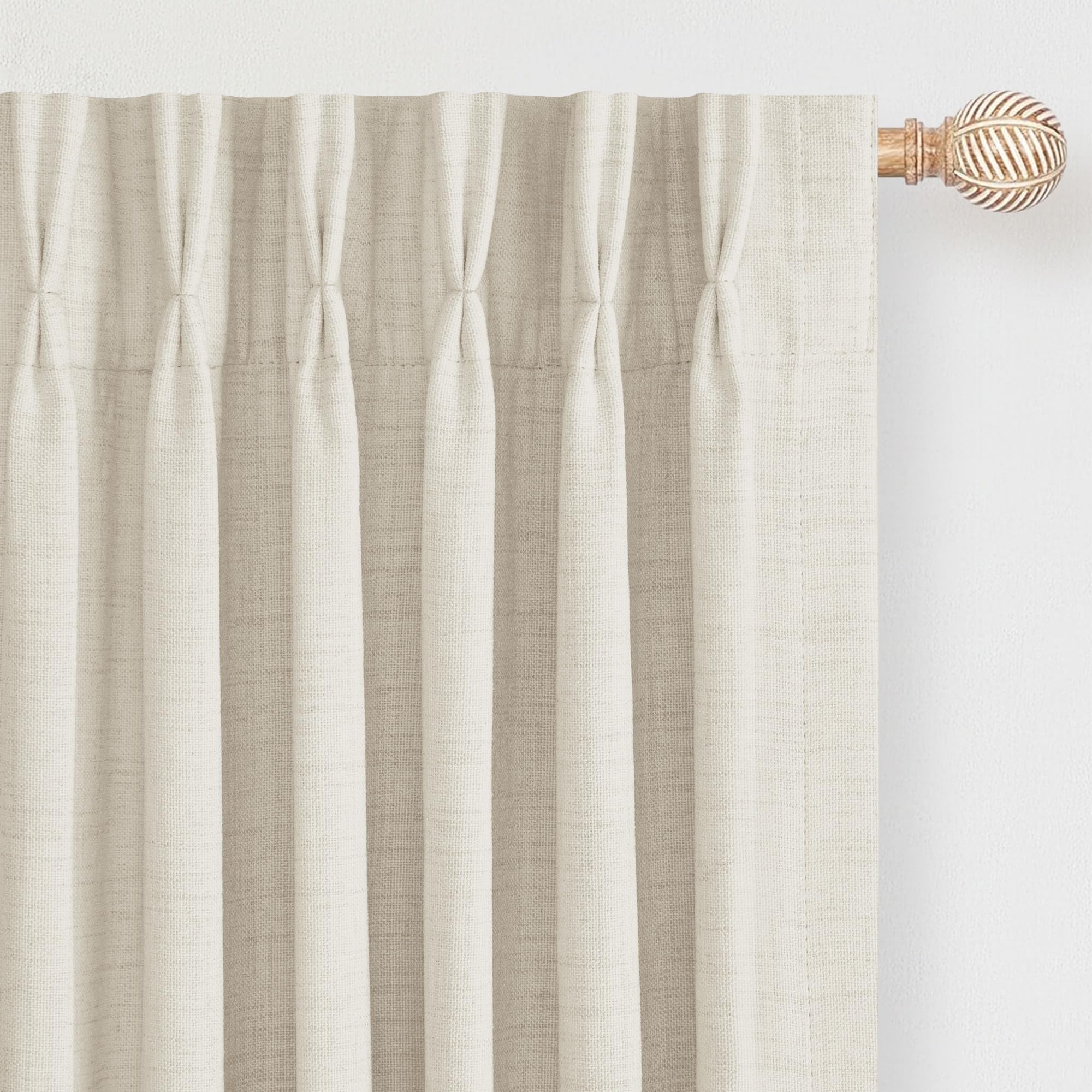 DEFYNEE Pinch Pleated Curtain, Blackout Curtains for Bedroom, Linen-Look Thermal Insulated, with Back Tab & Hooks, Curtains for Living Room, Office, 2 Panels,40"x90",BeigeWhite
