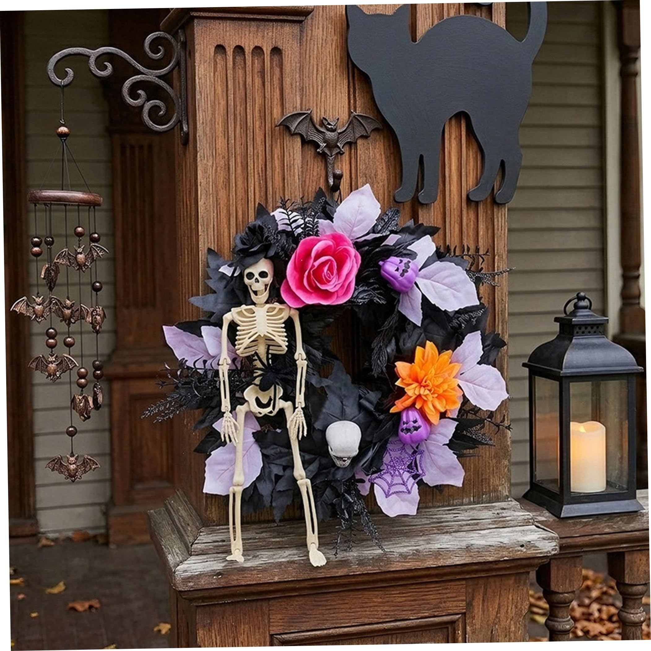 Ghirlande di Halloween per la porta d'ingresso con scheletro spettrale e ghirlanda festosa