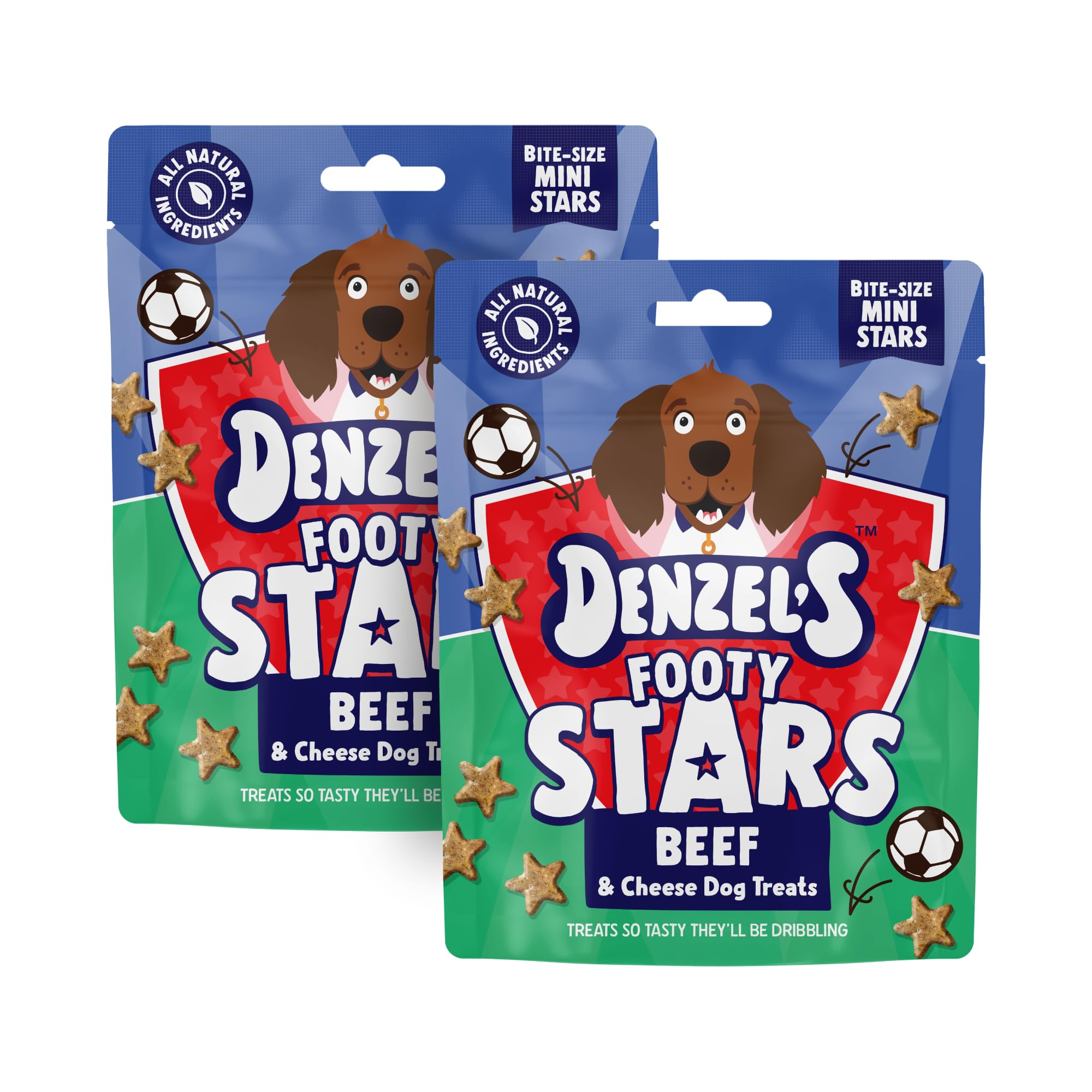 Denzel's Footy Stars Dog Treats | Beef & Cheese Dog Treats | Grain Free Soft Baked Training Treats for Dogs | Limited Edition Football Treats | 2 x 90g