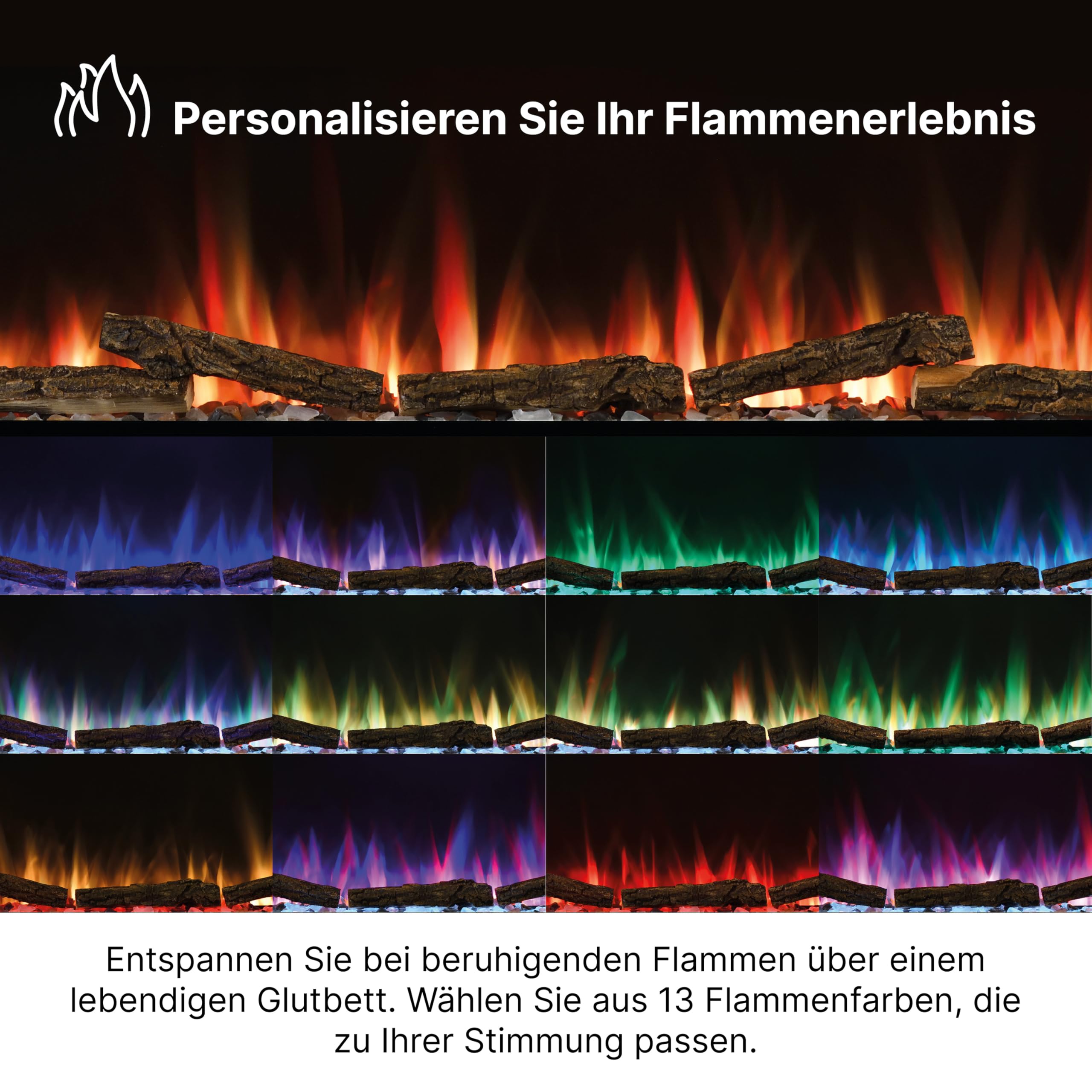 Dimplex Sense 60" Elektrokamin - Wandkamin - Elektrokamin mit Heizung - Kamineinsatz Elektrisch mit LED Optiflame Flameneffekt - Zuschaltbarer 2kW Heizlüfter - Inkl. Fernbedienung und App