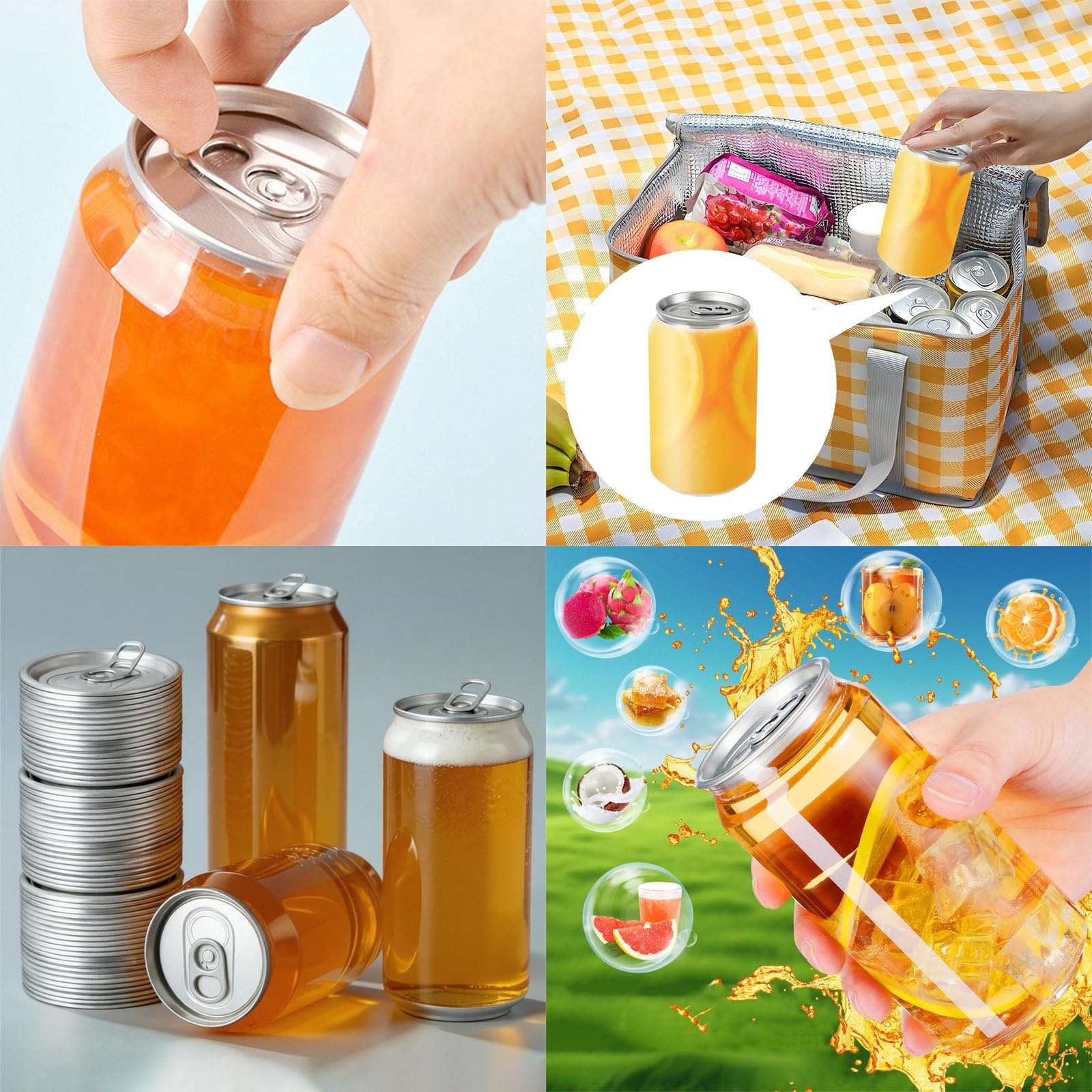 200 Stück Dosenbecher mit Deckeln – Einweg-Saftflaschen aus PET, Tragbare Getränkedosen und Aufbewahrungsgefäße, Kompatibel mit Dosenverschließmaschinen 500ml/17oz