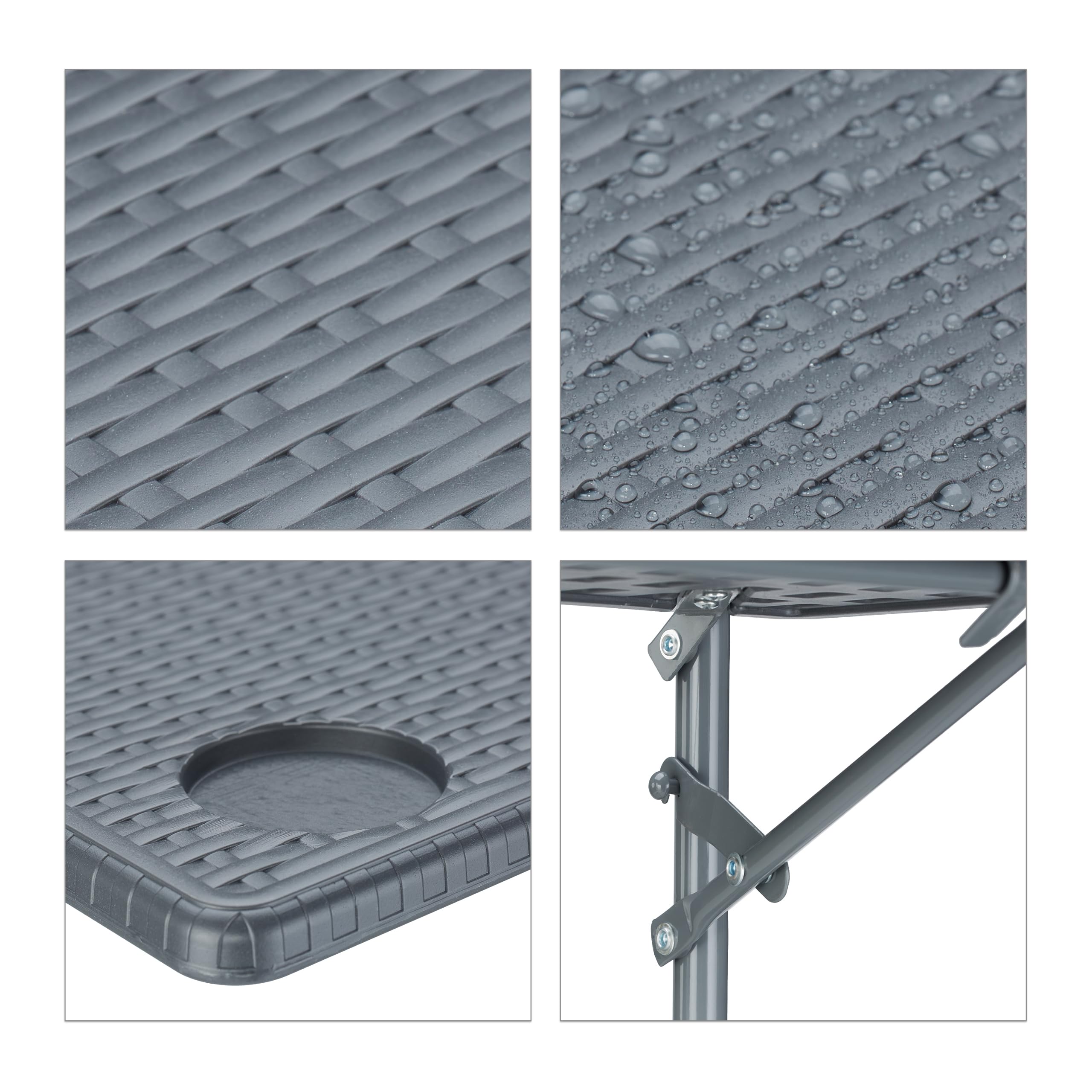 Relaxdays Tavolino da Balcone Pieghevole, 59,5 x 60 cm, Mini Tavolo Appeso, Regolabile in Altezza, Salvaspazio, Grigio