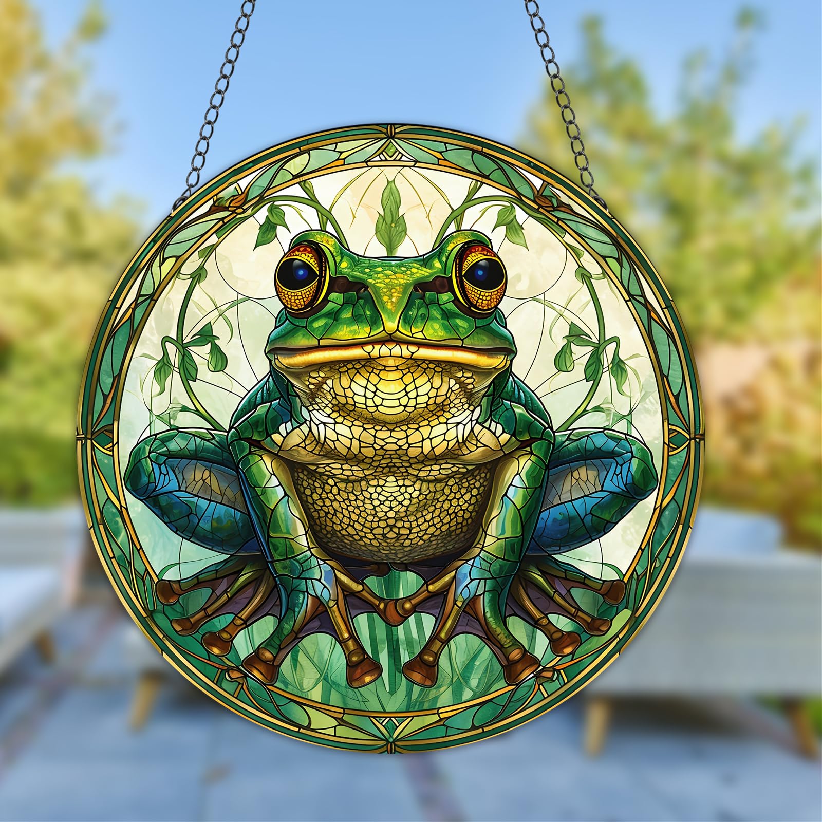 JUNWALL Frog Acrylic Window Hanging, Frog Animal Stained Acrylic Window Decor Hanging Ornaments Indoor Outdoor Garden Stained Art Panel Gift for Women Christmas Thanksgiving