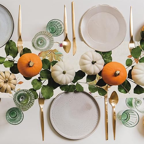 Miniatura 5 de Camino de mesa de otoño con hojas de arce y calabaza, decoración de mesa de Acción de Gracias, 13 x 72 pulgadas de largo, arpillera para el hogar,