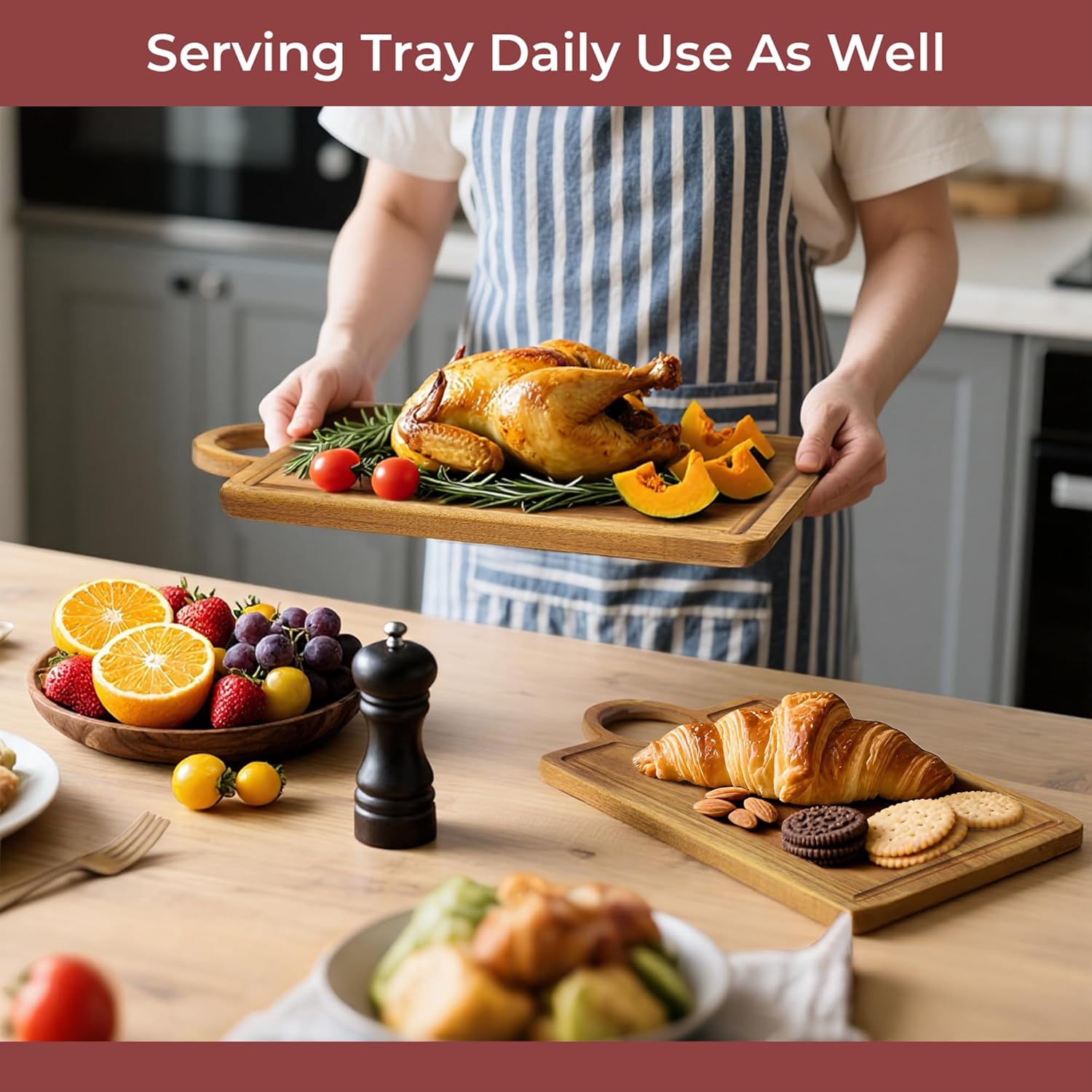 Jalz Jalz 3-Piece Acacia Wood Cutting Board Set with Juice Grooves and Handles - Heavy Duty Wooden Chopping Boards for Kitchen Charcuterie Serving Tray