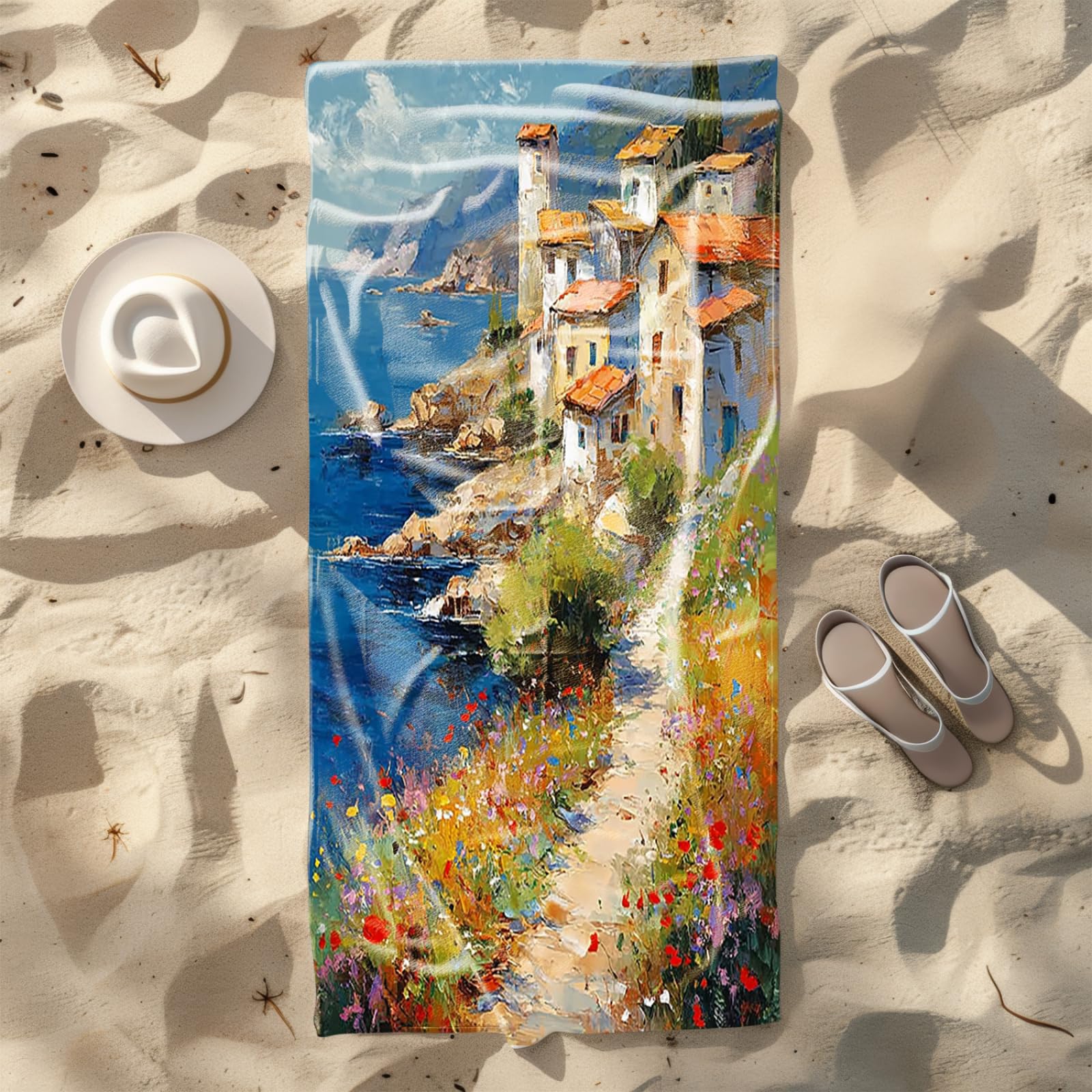 Tapis de Plage XXL Anti Sable Fleurs en Bord De Mer Serviette Piscine Adulte,Natte De Plage Pliable, Voyage Accessoires De Plage Camping,Serviette de Bain Personnalisée