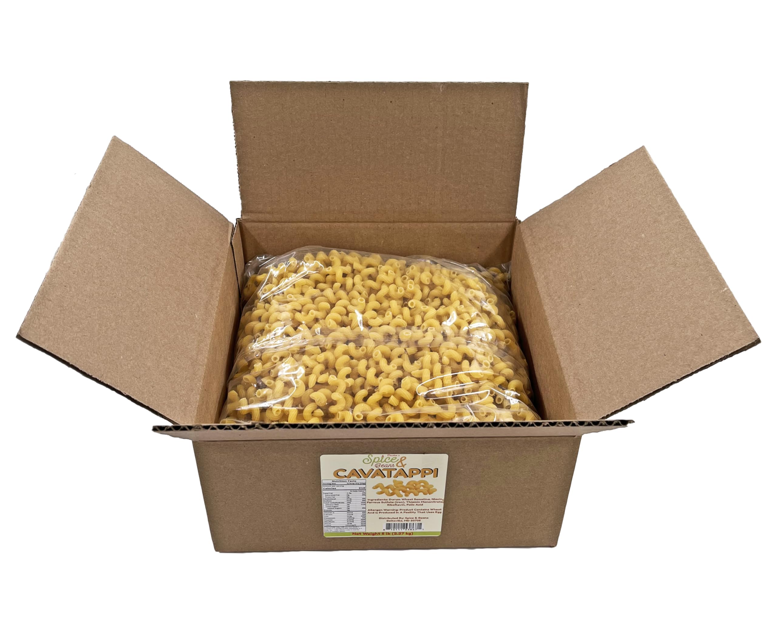 Cavatappi Pasta Noodles | 100% Durum Semolina Flour | by Dasher's Spice & Beans | 5 lb.
