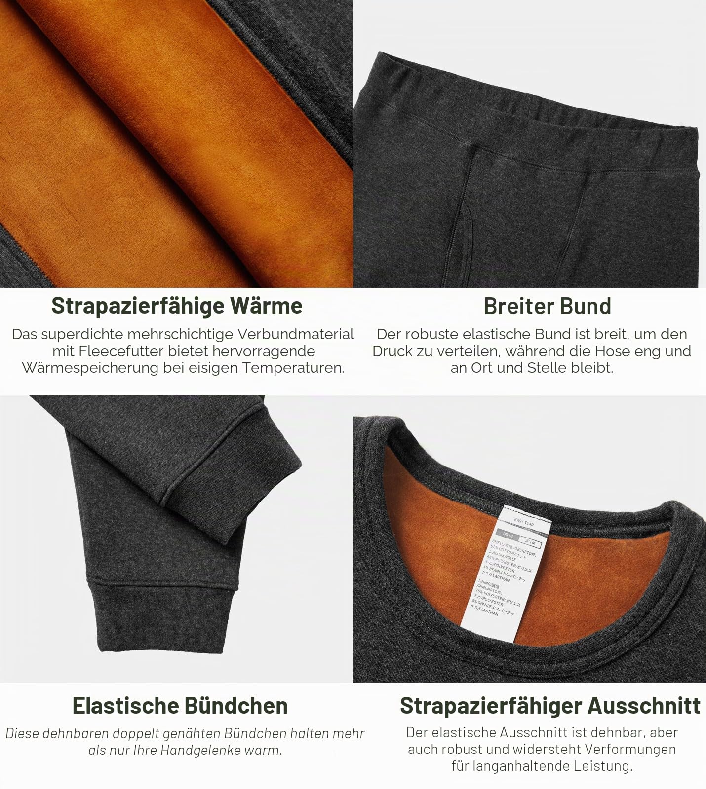 LAPASA Herren Extra warmes Dickes Thermounterwäsche Set, Samtfutter Funktionsunterwäsche, Thermooberteil & Thermounterhosen (Thermoflux Fusion M63)