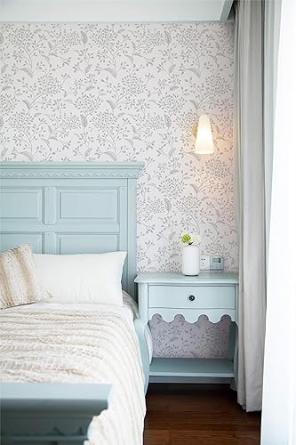 Miniatura 5 de Heroad Papel tapiz autoadhesivo de 393 x 17.3 pulgadas, color blanco y plateado, papel tapiz bohemio para despegar y pegar, papel de contacto