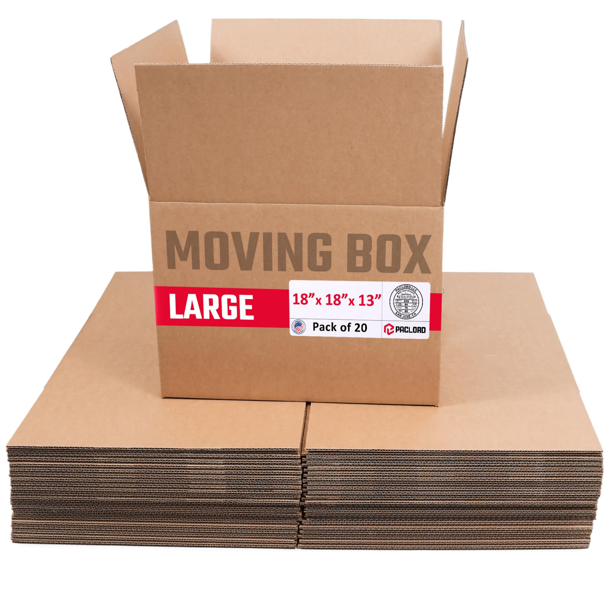 Large Moving Boxes 18"L x 18"W x 13"H (Pack of 20) - USA-Made Cardboard Packing Boxes for Moving, Shipping, or Storage - USPS, UPS, FedEx Approved - Professional Packing Supplies | USA-Made Cardboard Packing Boxes for Moving, Shipping, or Storage - USPS, UPS, FedEx Approved - Professional Packing Supplies