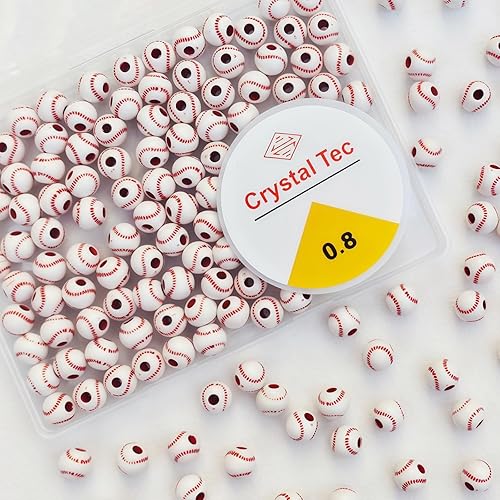 Miniatura 9 de 100 cuentas de pelota de tenis a granel, cuentas deportivas de tenis verdes acrílicas, cuentas espaciadoras redondas con cuerda elástica para