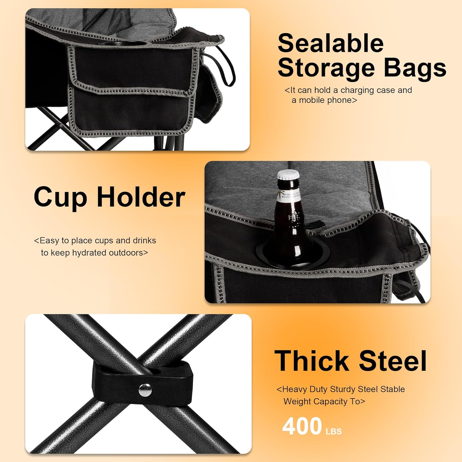 Northroad XL Heated Camping Chair, Oversized Heated Chairs,Portable Folding Heated Lawn Chair W/3 Control Levels for Outdoor Hiking, Picnics, Heavy-Duty 400-lbs Capacity, (Battery NOT Included) - Image 4