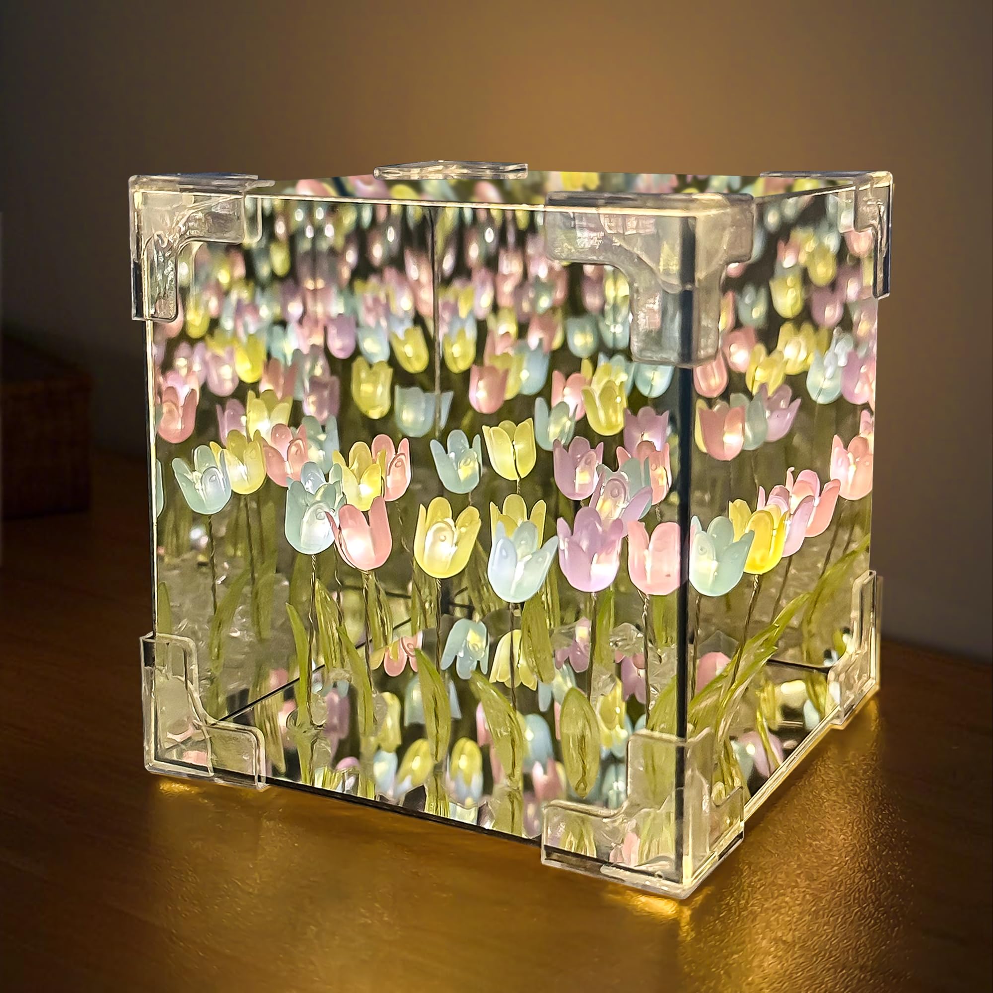 Tulip Night Light LED Infinity Mirror Lamp, Birthday Gifts for Women Mom, Tulipanes DIY Finished Poduct Decorations Lights Flower Lamp Bedside Table Lamp Home Decor Creative Gift (Multicolored) โ image 1