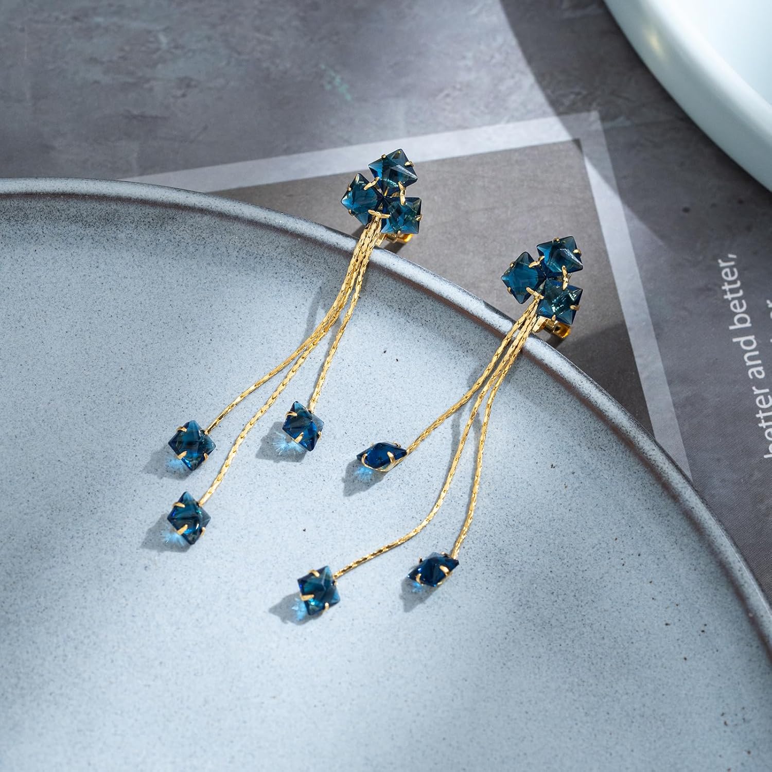 YOQUCOL Women Cubic Zirconia Crystal Long Drop Dangle Clip On Earrings For Not Pierced Women - Image 4