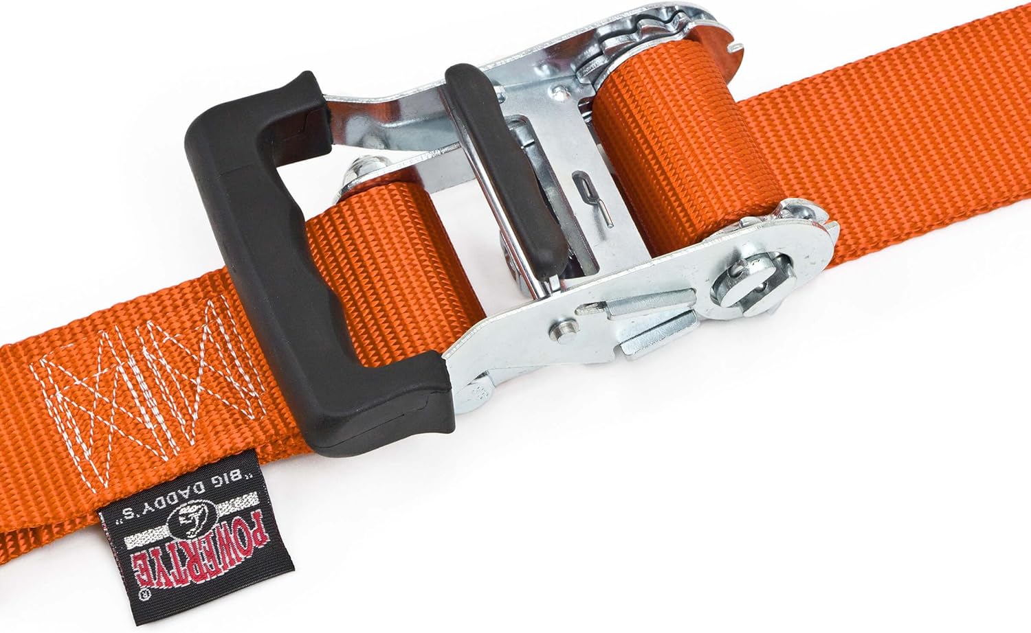 PowerTye 2in x 7ft Big Daddy Ratchet Tie-Downs w/Sheepskin Soft-Tye - Made in USA - 1,500 lb. Working Load Limit / 4,500 lb. Breaking Strength - Orange (Pair)