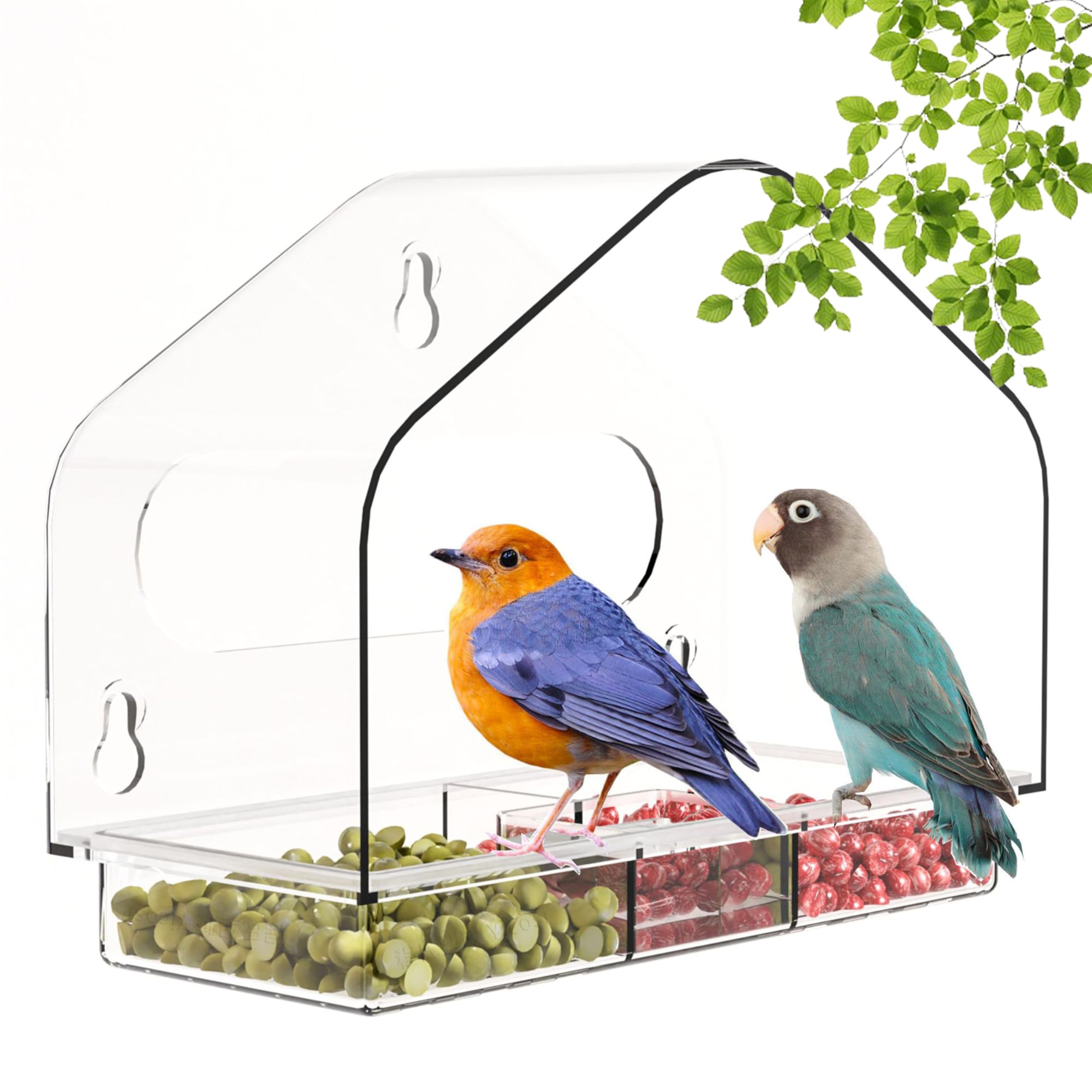 Clear Window Bird Feeder,Sturdy and Durable Bird House,Window Bird Feeder for Outdoors with Extra Strong Suction Cups,Large Birdfeeder and Bird Watching for Cats (Triangle)