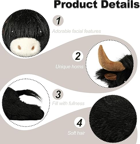 Miniatura 5 de Animales de peluche ponderados de 4 libras, lindos animales de peluche de vaca de las Tierras Altas ponderados - Juguetes de peluche de vaca para