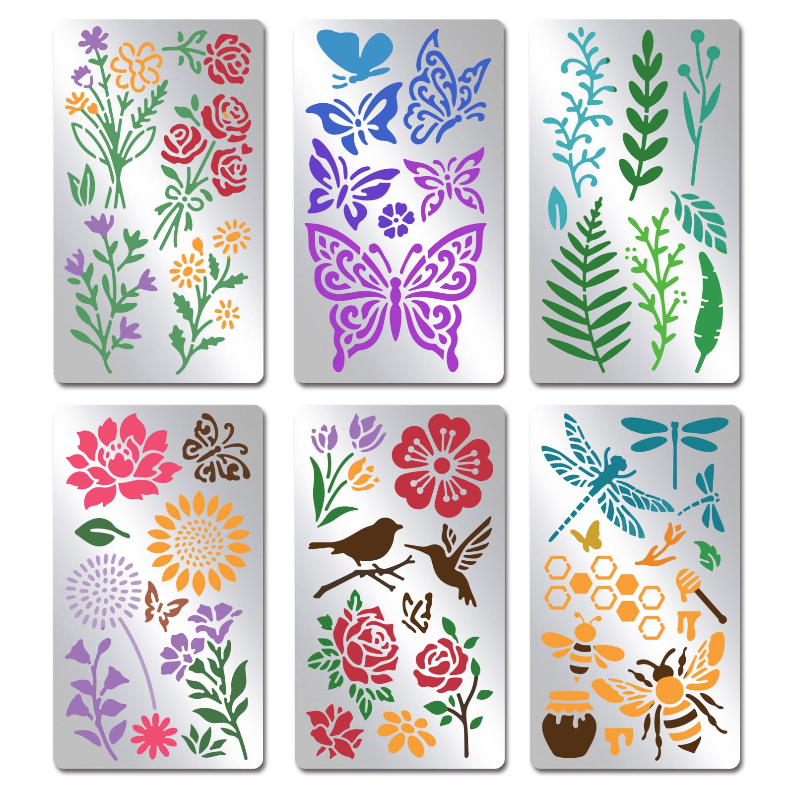 INFUNLY 6PCS Plant Metal Stencils Flowers Journal Stencil Retro Insect Bullet Journal Stencil 5.5x3.15 Wood Templates Stencils for Carving Drawing Engraving Scrapbooking Journal Craft DIY