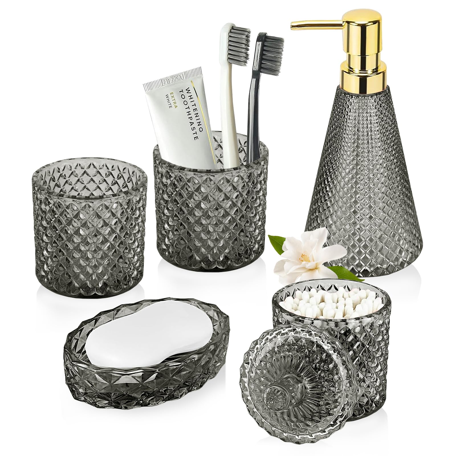 Glass Bathroom Accessories Set,5Pcs Vintage Bathroom Accessory Set ...