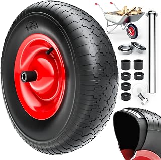 GARDEBRUK® Roue de brouette gonflable 4.80/4.00-8 Ø390mm jante acier 200kg axe roue de secours remplacement brouette pneu roulement billes