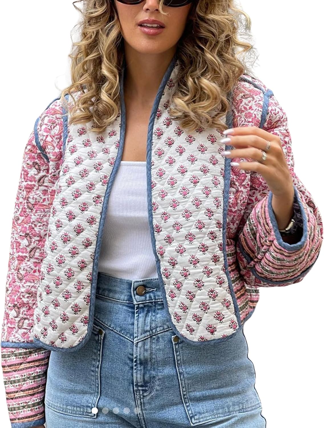 Womens Floral Quilted Jackets Cropped Open Front Jamaica Ubuy