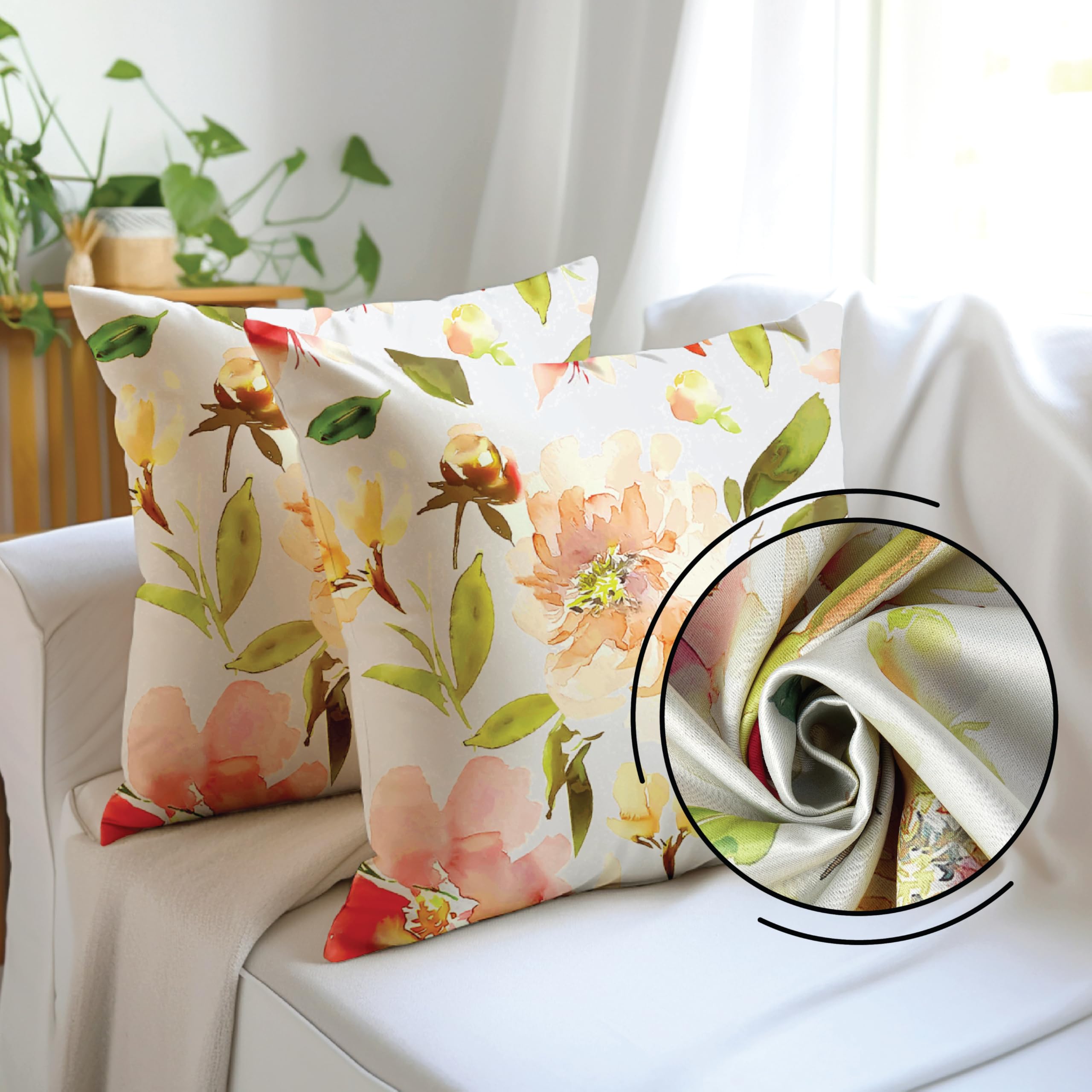 Encasa XO Decorative Throw Pillow Covers 16x16 in - Polyester Floral Digital Print F1 Sunshine, 40 x 40 cm (Pack of 2)