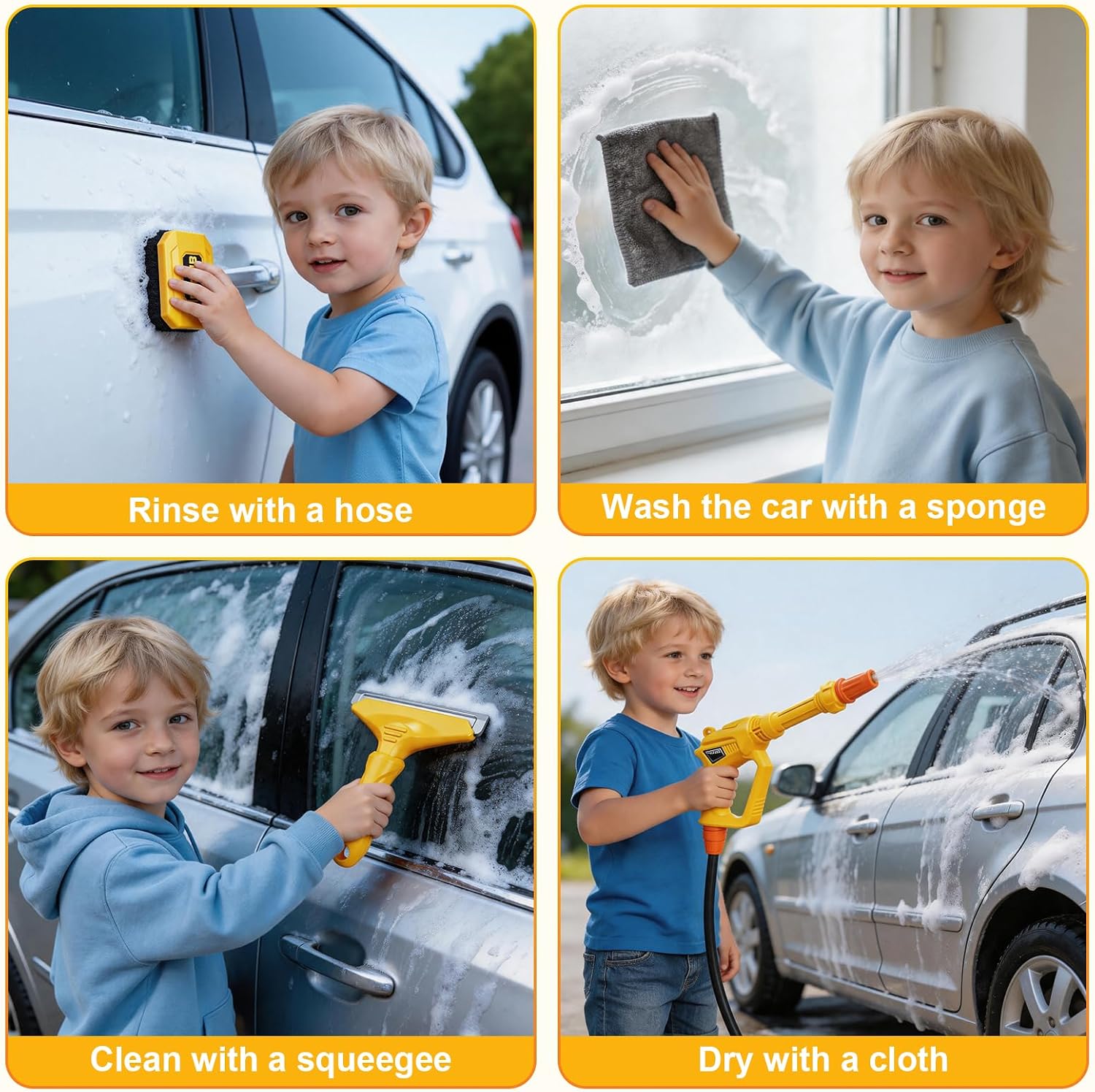 deAO Kids Car Wash Toy with Spray Gun Outdoor Water Play for Ages 3-8 | Manual Pump Spray Gun, 1.3L Tank & Cleaning Set, Pretend Play Car Wash, Outdoor Summer Toy, Gift for Toddlers