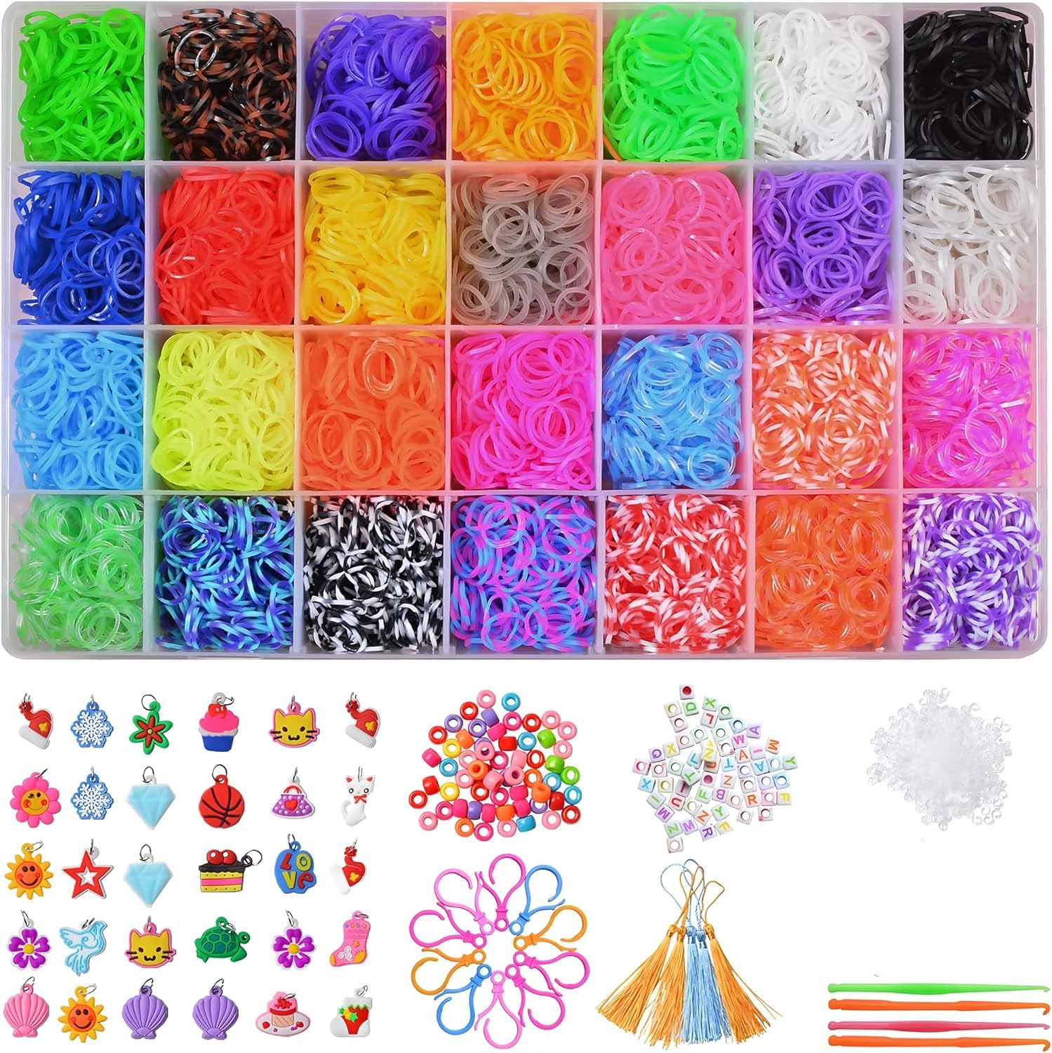 Yestrong Loom Band Set of 5000+ Rubber Bands for Kids DIY Bracelet Set, 10 Charms, 3 Crochet Hooks, 3 Y Loom, 200S Clips, Gift for Boys and Girls