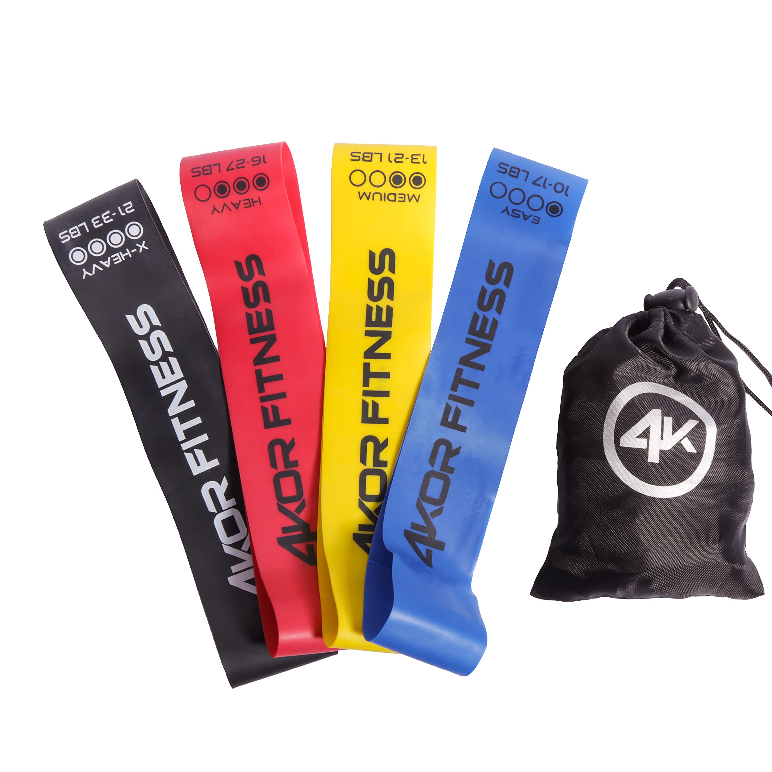 Resistance Loop Band Set by 4KOR Fitness, Perfect for Crossfit, Yoga, Physical Therapy, and Booty Building (4 Piece Miniband Set (2" x 10"))