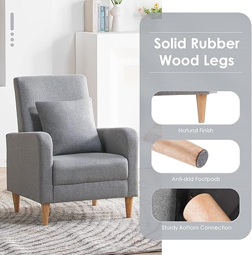 Miniatura 43 de COLAMY - Sillón moderno con cojín para sala de estar, sofá individual y auxiliar para ocio y lectura, tapizado en tela con patas de madera, color