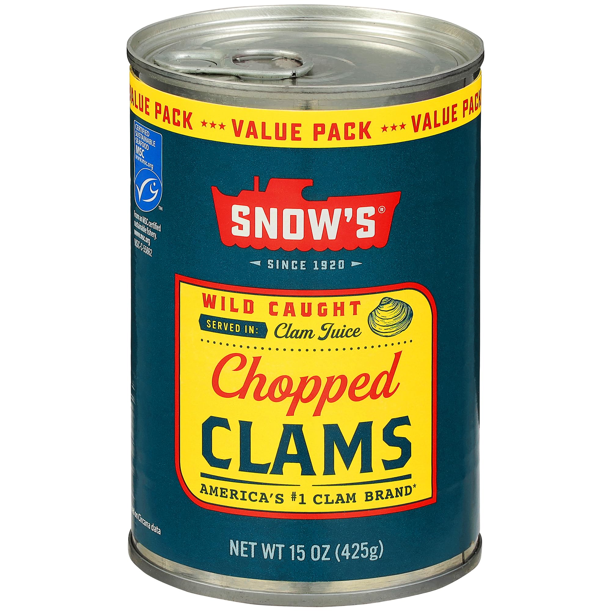 Snow's Wild Caught Chopped Clams Canned, 15 oz Can - Served in Clam Juice - 4g Protein Per Serving - Gluten Free, Keto Friendly, 99% Fat Free