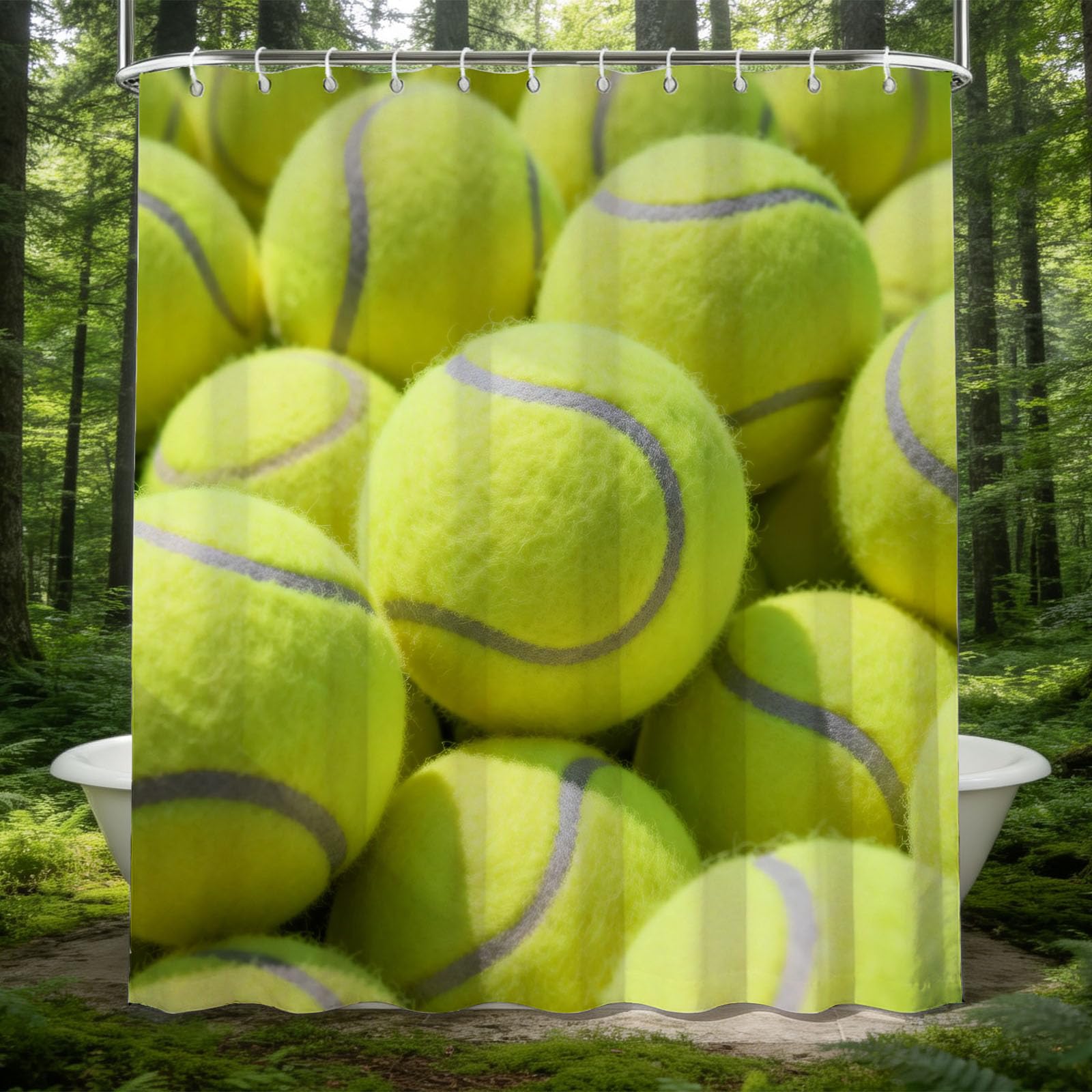 Hongduo 3D Tennis Shower Curtain for Stalls Bathtubs Sports Theme Bathroom Decor Shower Curtain Set Polyester Fabric Waterproof 180x200cm/71X79 Inch with Hooks