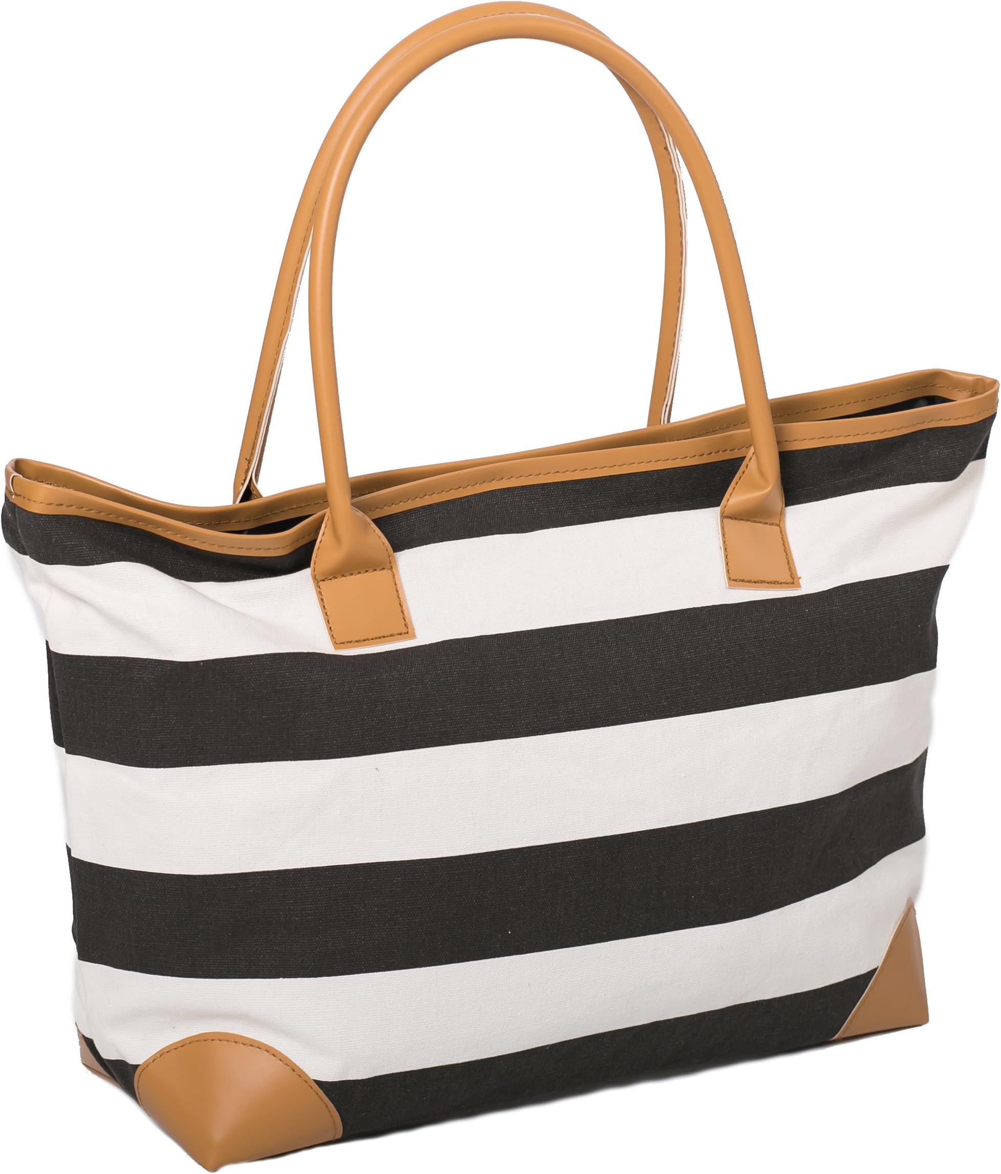 AIREE FAIREEBeach Bag - Striped Nautical Pattern - Large Stylish Summer Tote Bag For Women With Zipped Inner Pocket, Secure Clasp & Spacious Interior For All Beach Essentials