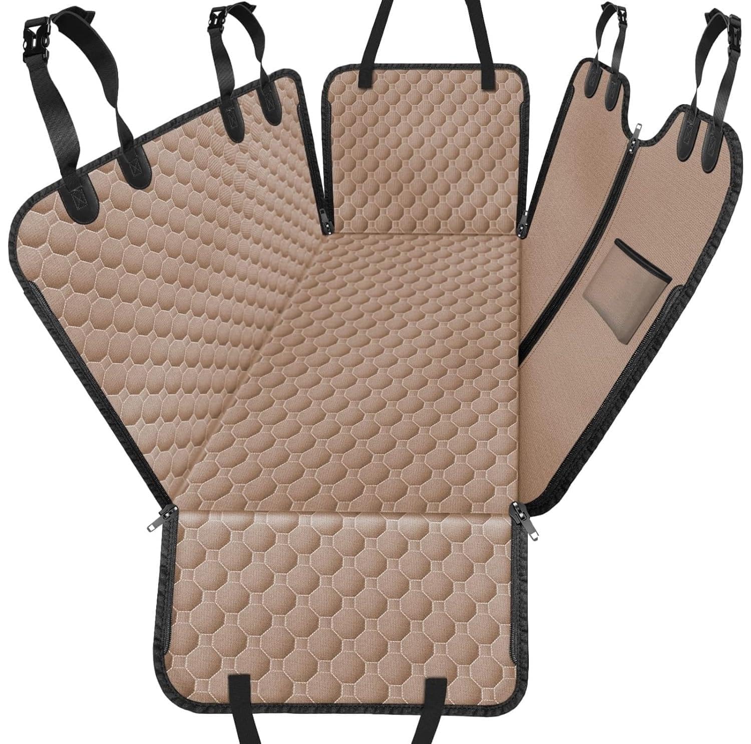 Mancro Dog Car Seat Cover for Back Seat, Waterproof Car Seat Protector for Dogs with Side Flaps, Scratchproof Car Seat Cover, Standard, Khaki