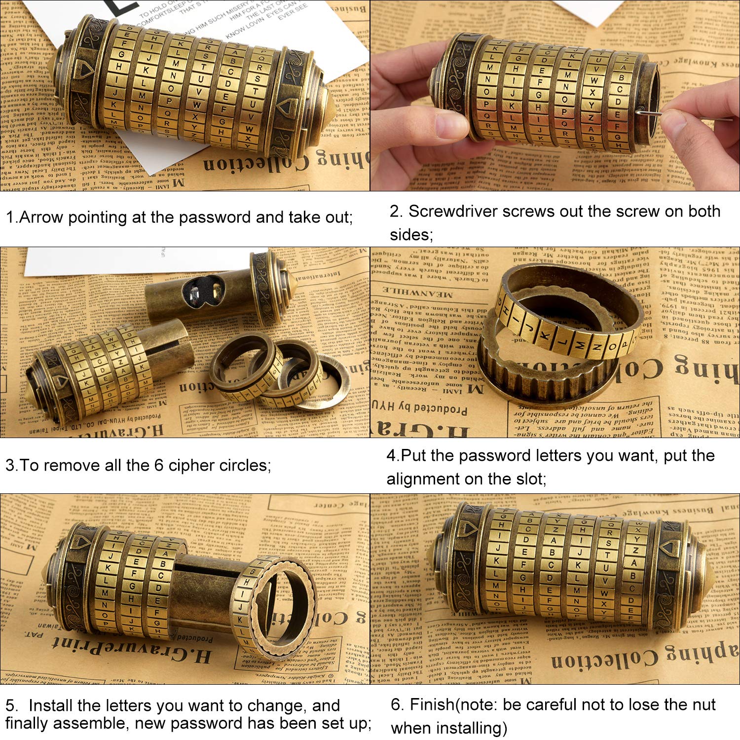 TUPARKA 5 sztuk Da Vinci Code Mini Cryptex Puzzle Boxes, interesujący kreatywny prezent brąz