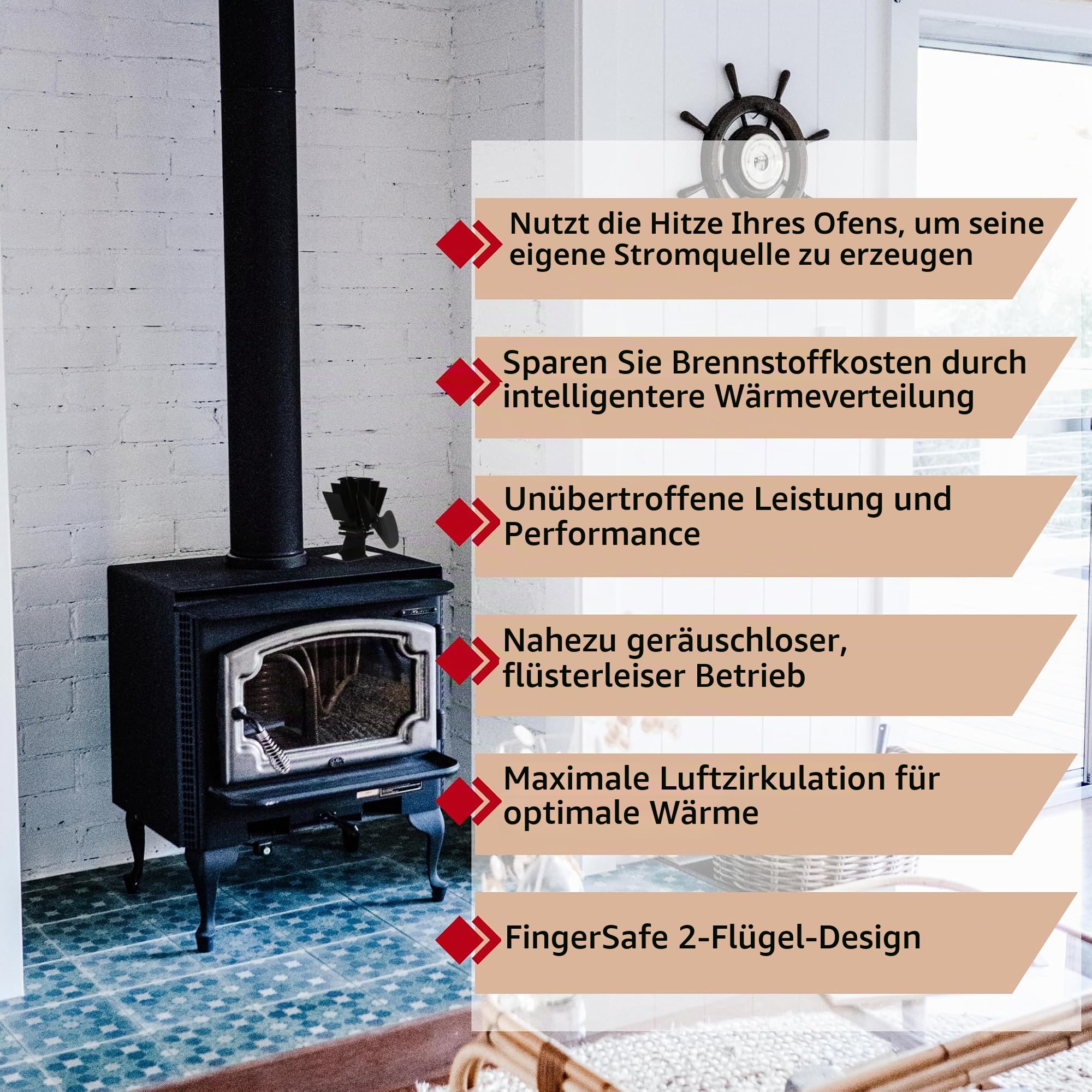 Ecofan Mini Ofenventilator – Kompaktes Klassik-Design – 85 CFM – Ideal für Holzöfen – Wärmebetriebener Ventilator zur Effizienten Luftzirkulation & Brennstoffeinsparung, Black