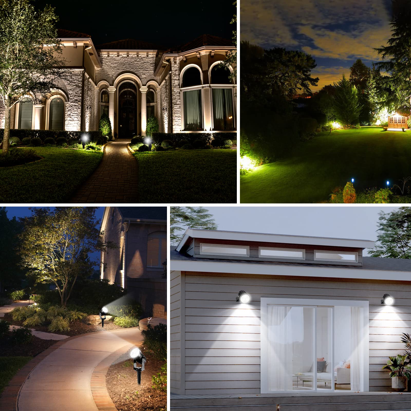 T-SUNUS Faretto Solare da Giardino, Lampade Luci Faretti Solari Esterno da Giardino 6000K IP65 impermeabile 2 Livelli di Luminosità ON/OFF automatici bianche