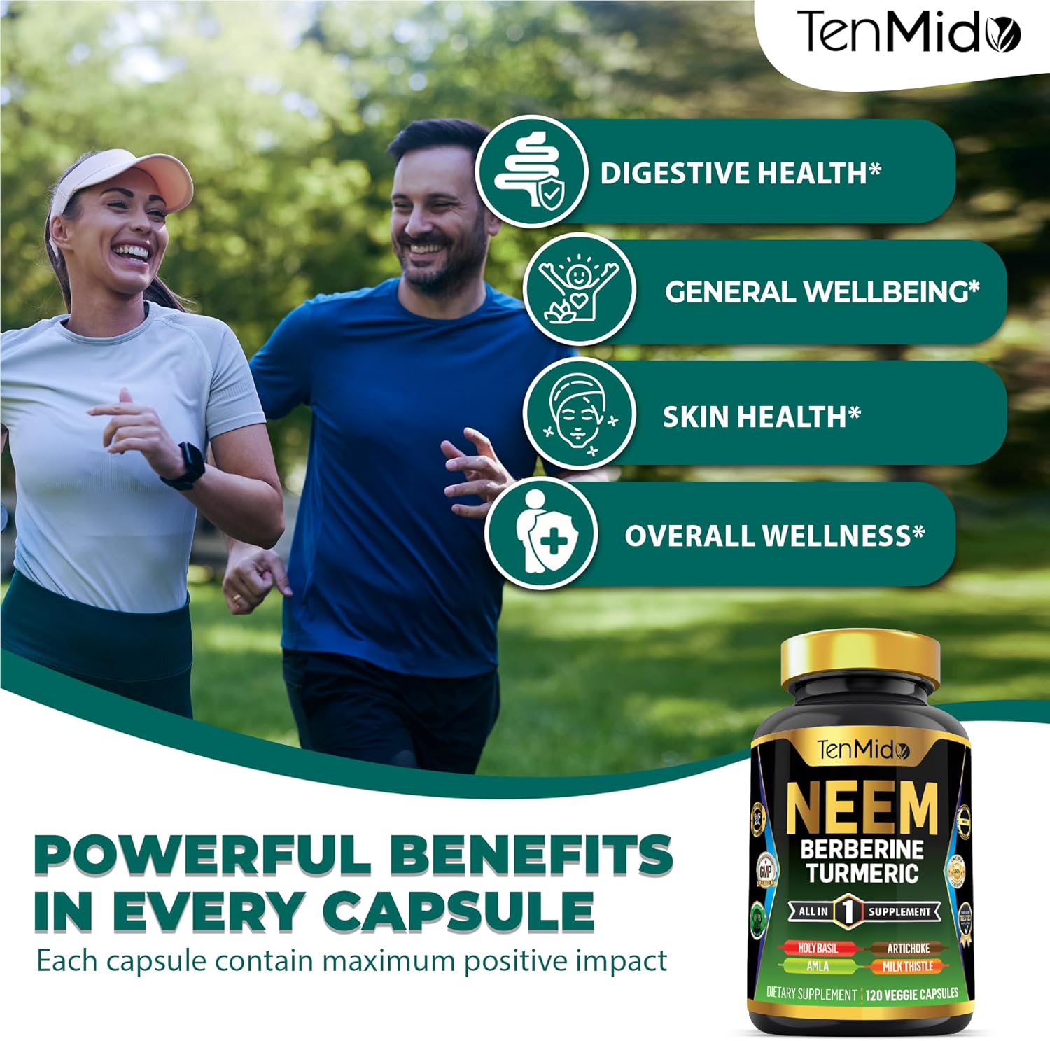 Neem Leaf Supplement - 8in1 Formula - Combine with Berberine, Turmeric, Holy Basil, Amla, Artichoke, Milk Thistle, and Black Pepper - Immune Support - 120 Capsules for 4 Months Supply - Image 5