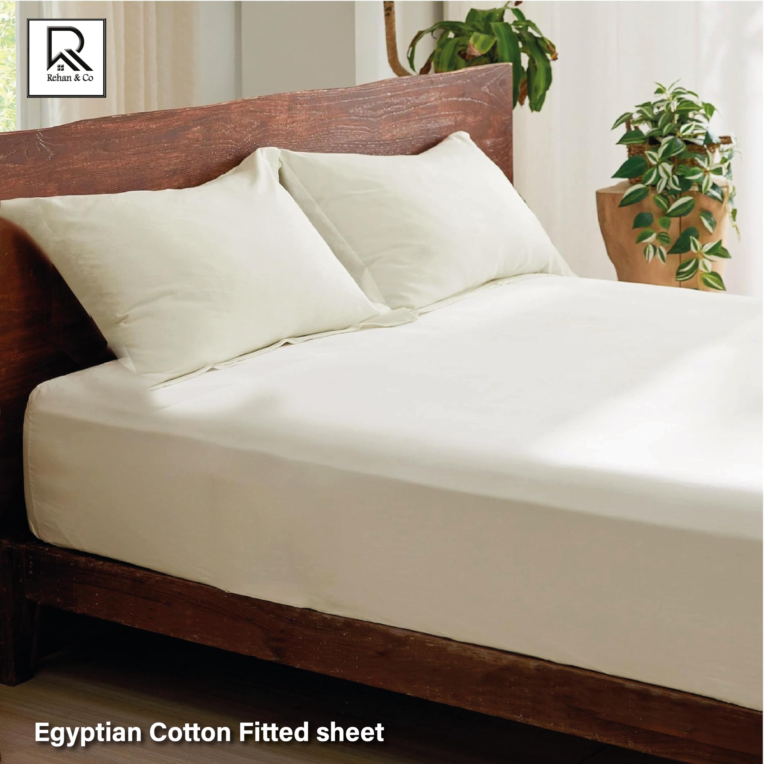Rehan & Co 100% Egyptian Cotton Fitted Sheets 300 Thread Count Breathable Hotel Qulaity Bedding 12” / 30cm Deep Fitted Bed Sheet. (Cream Fitted Sheet - Image 2