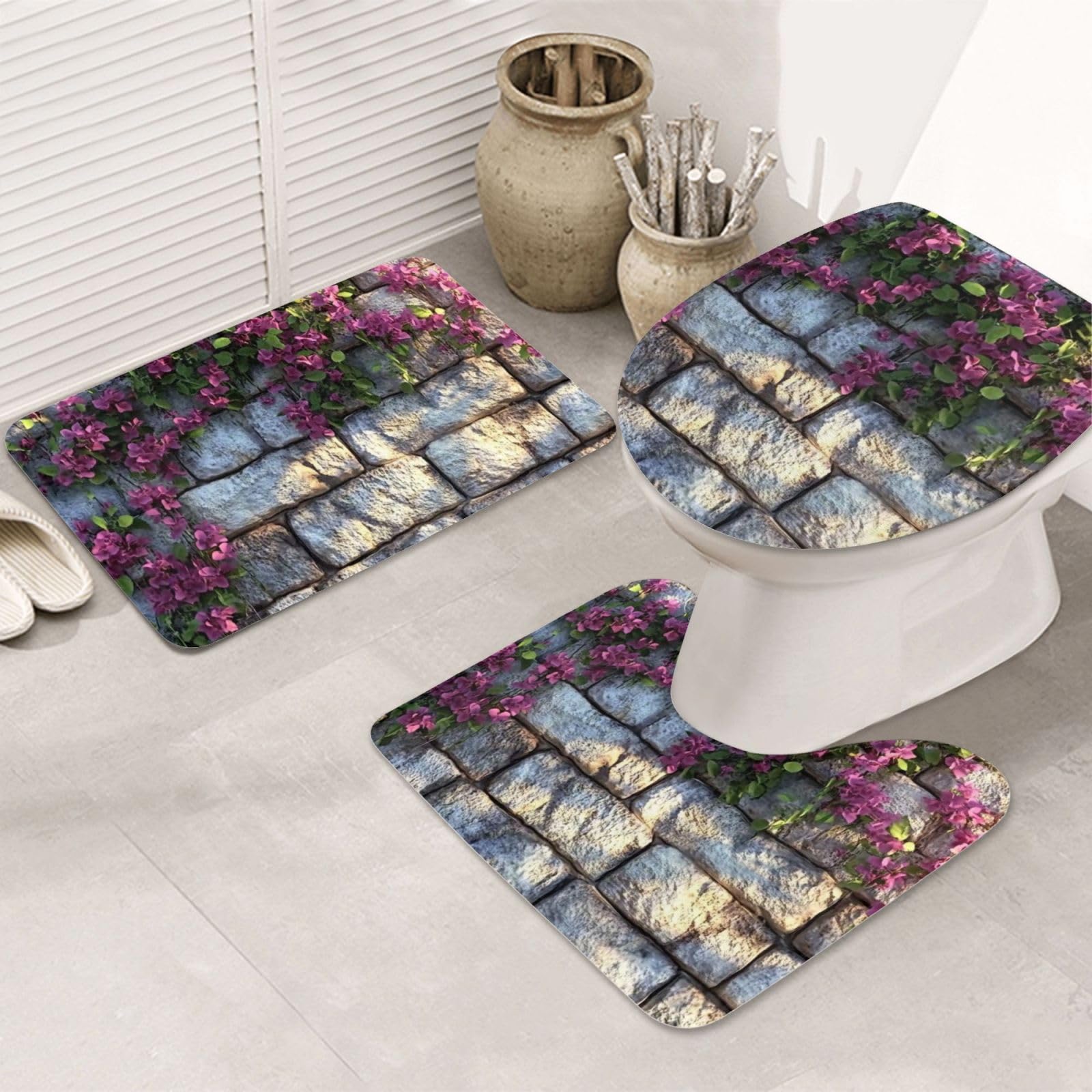 Juego de alfombras de baño de 3 piezas, alfombras de baño de espuma viscoelástica suave y absorbente y alfombra de inodoro en forma de U, decoración del hogar, secado rápido